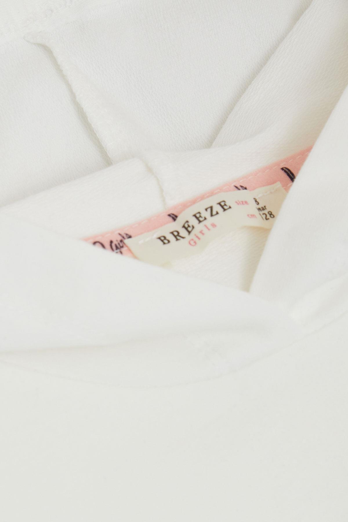 Breeze Kız Çocuk Sweatshirt Kapüşonlu Simli Yazı Baskılı Ekru (5-10 Yaş)