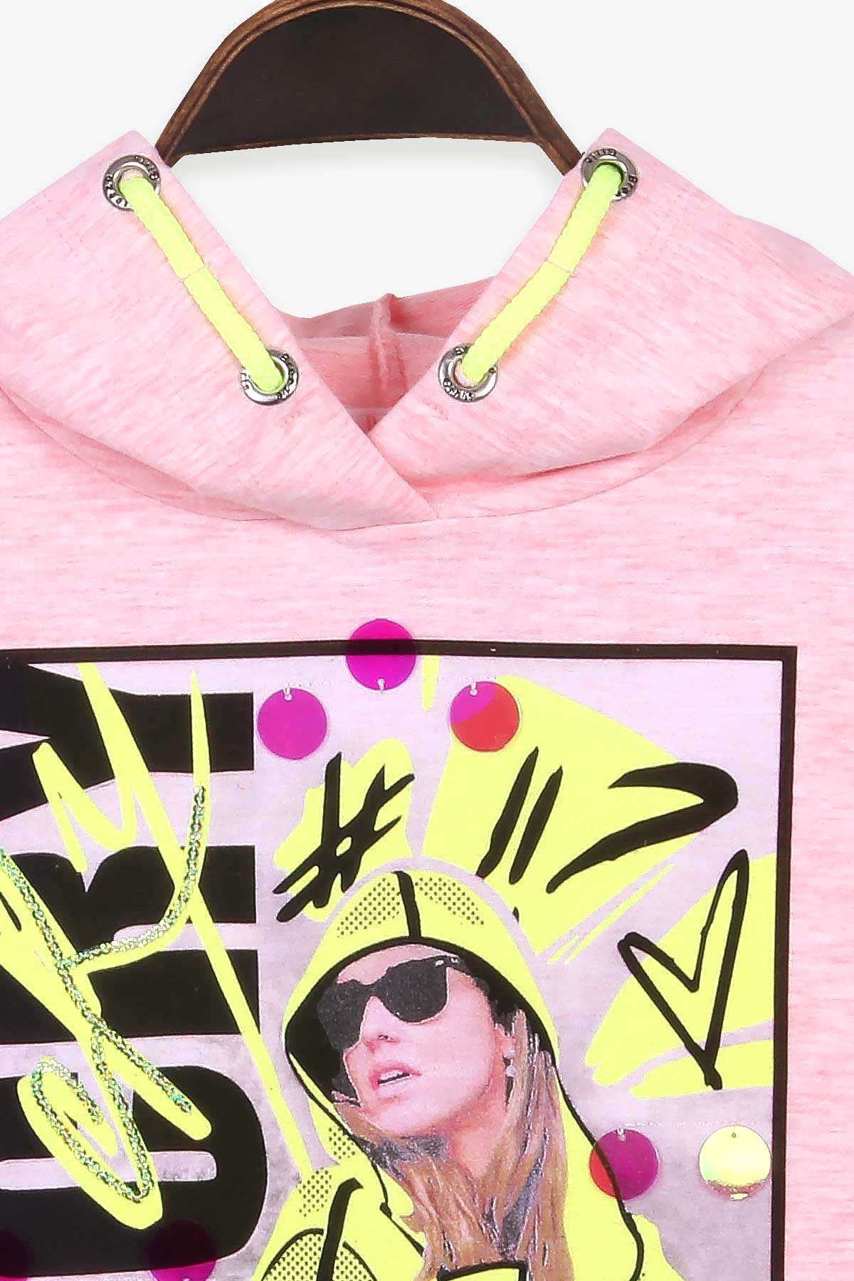 Breeze Kız Çocuk Sweatshirt Kapüşonlu Baskılı Somon Melanj (9-14 Yaş)