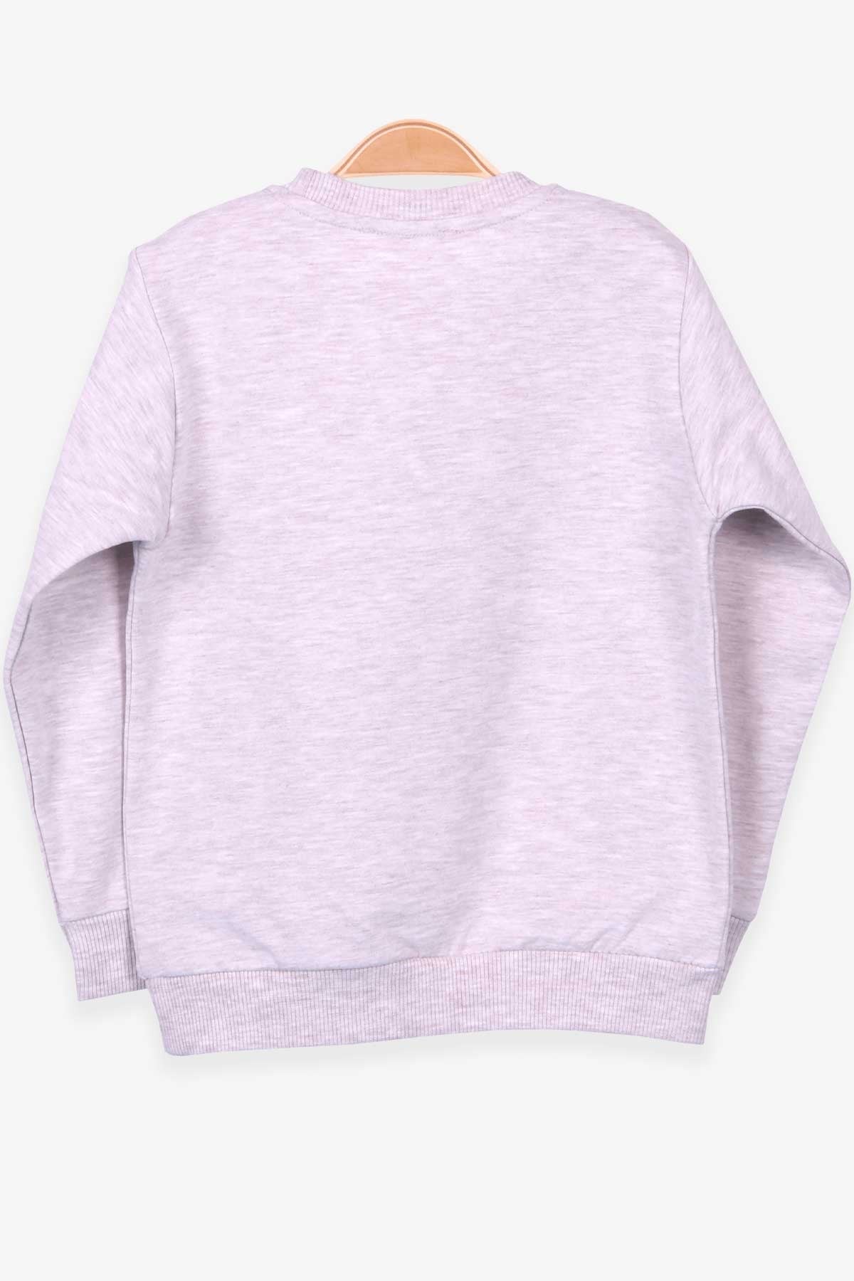 Breeze Kız Çocuk Sweatshirt Kedi Baskılı Bej Melanj (3-7 Yaş)