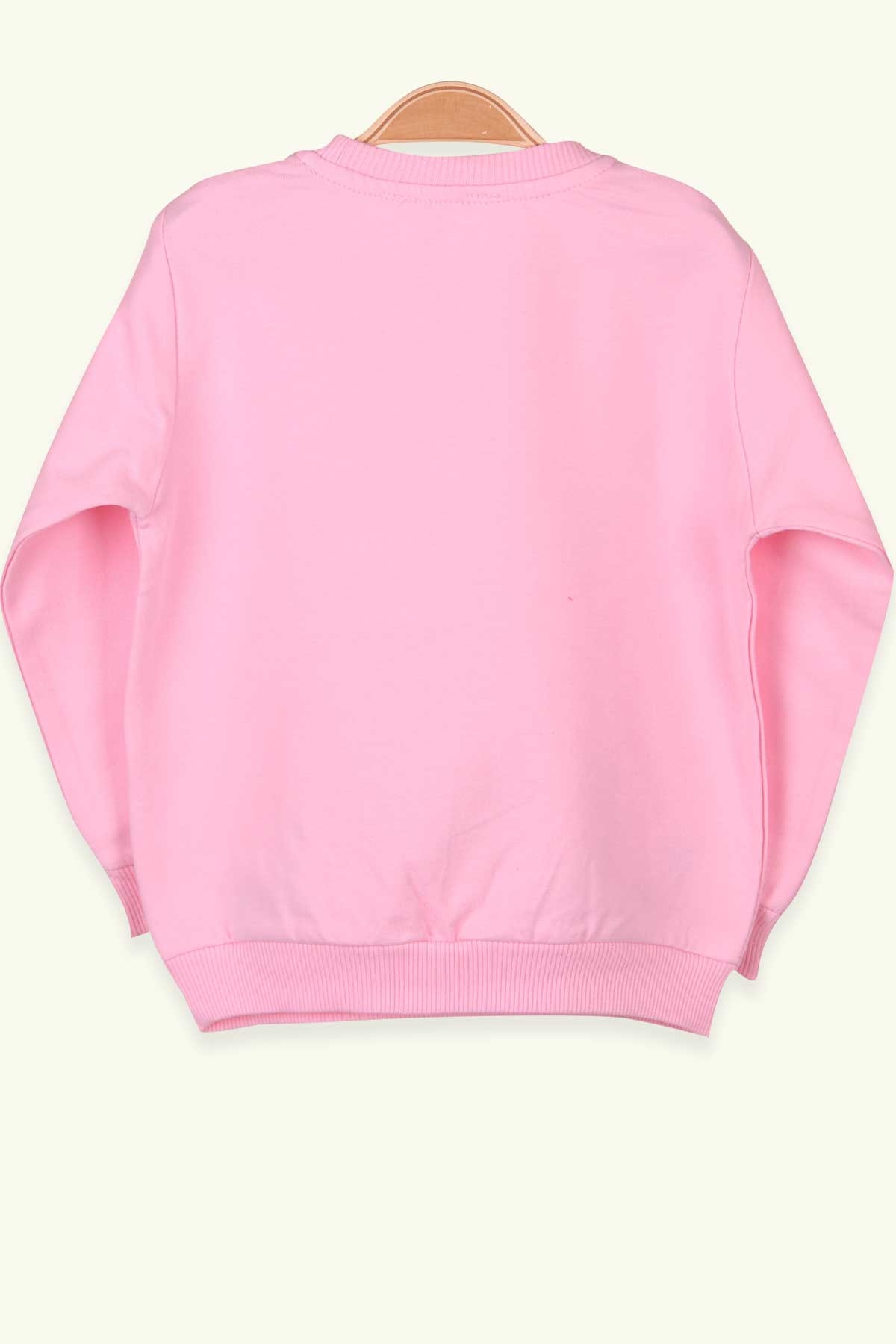 Breeze Kız Çocuk Sweatshirt Kedi Nakışlı Pullu Pudra (3-8 Yaş)