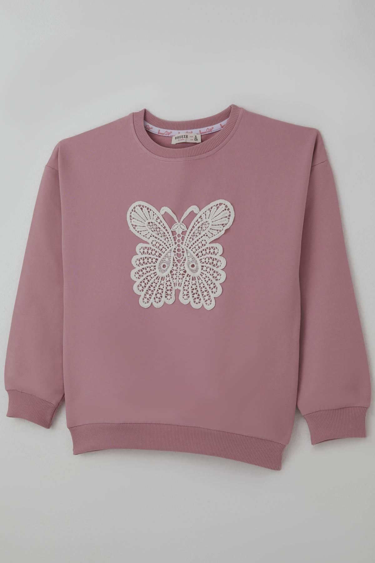 Breeze Kız Çocuk Sweatshirt Kelebek Aplike Nakışlı Gülkurusu (8-12 Yaş)