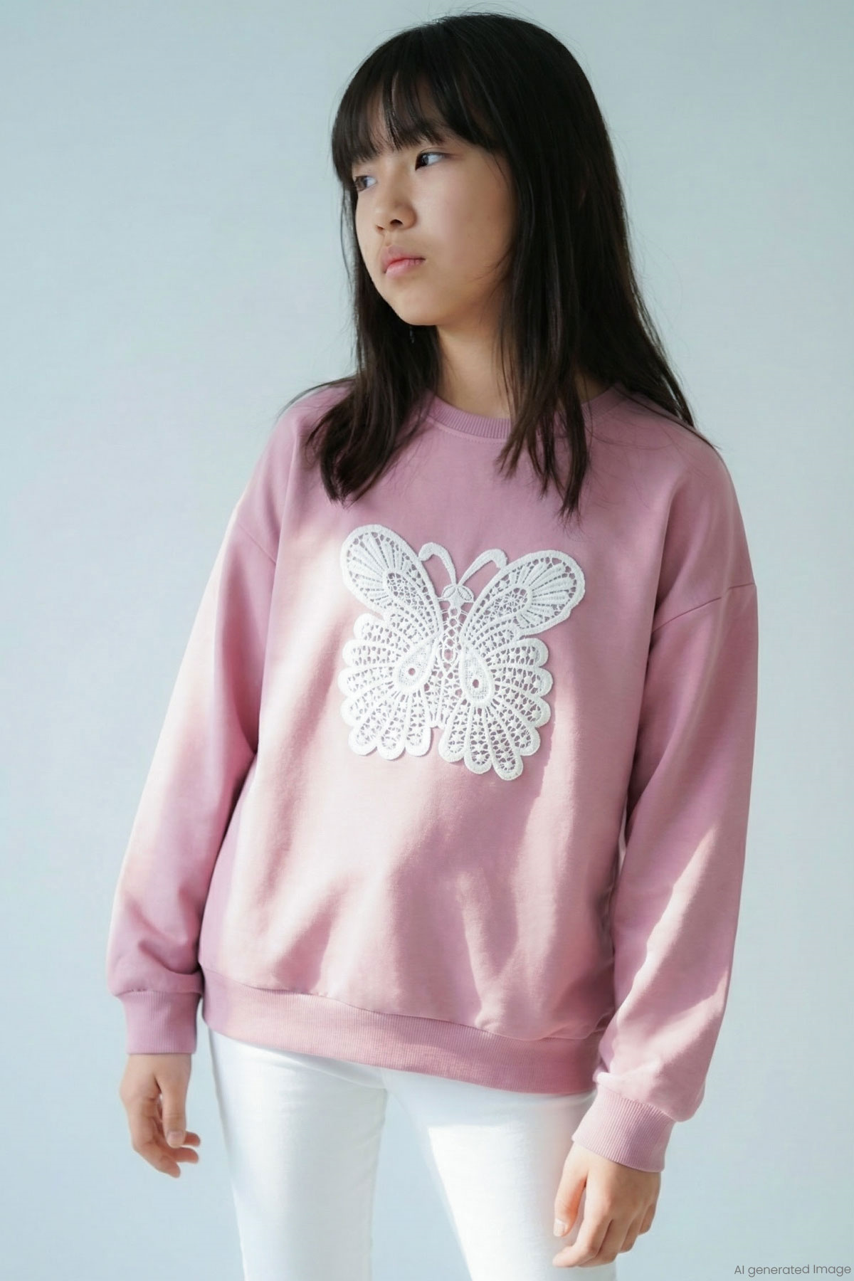 Breeze Kız Çocuk Sweatshirt Kelebek Aplike Nakışlı Gülkurusu (8-12 Yaş)