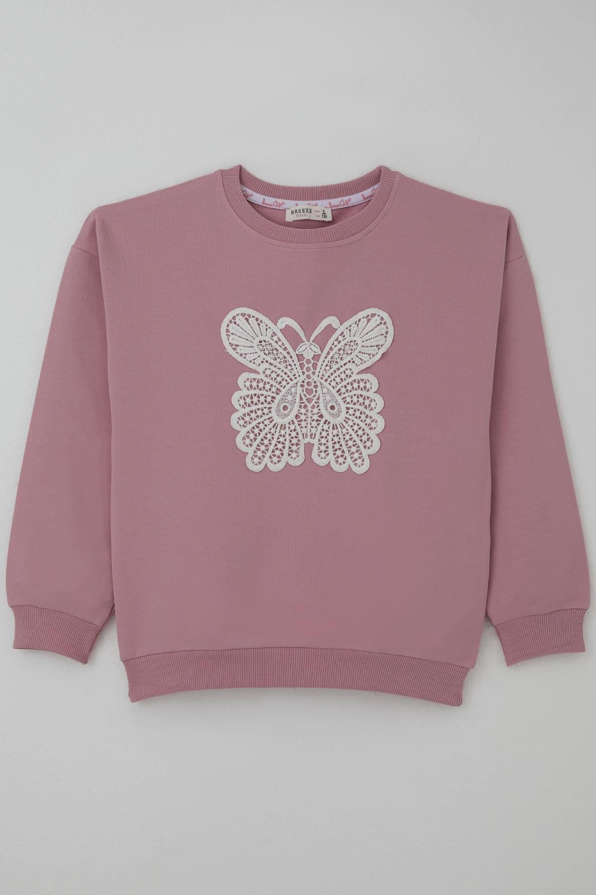 Breeze Kız Çocuk Sweatshirt Kelebek Aplike Nakışlı Gülkurusu (8-12 Yaş)