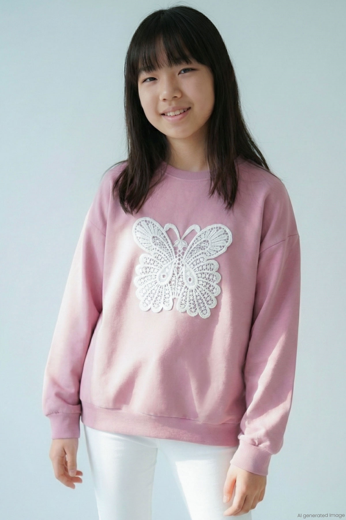 Breeze Kız Çocuk Sweatshirt Kelebek Aplike Nakışlı Gülkurusu (8-12 Yaş)