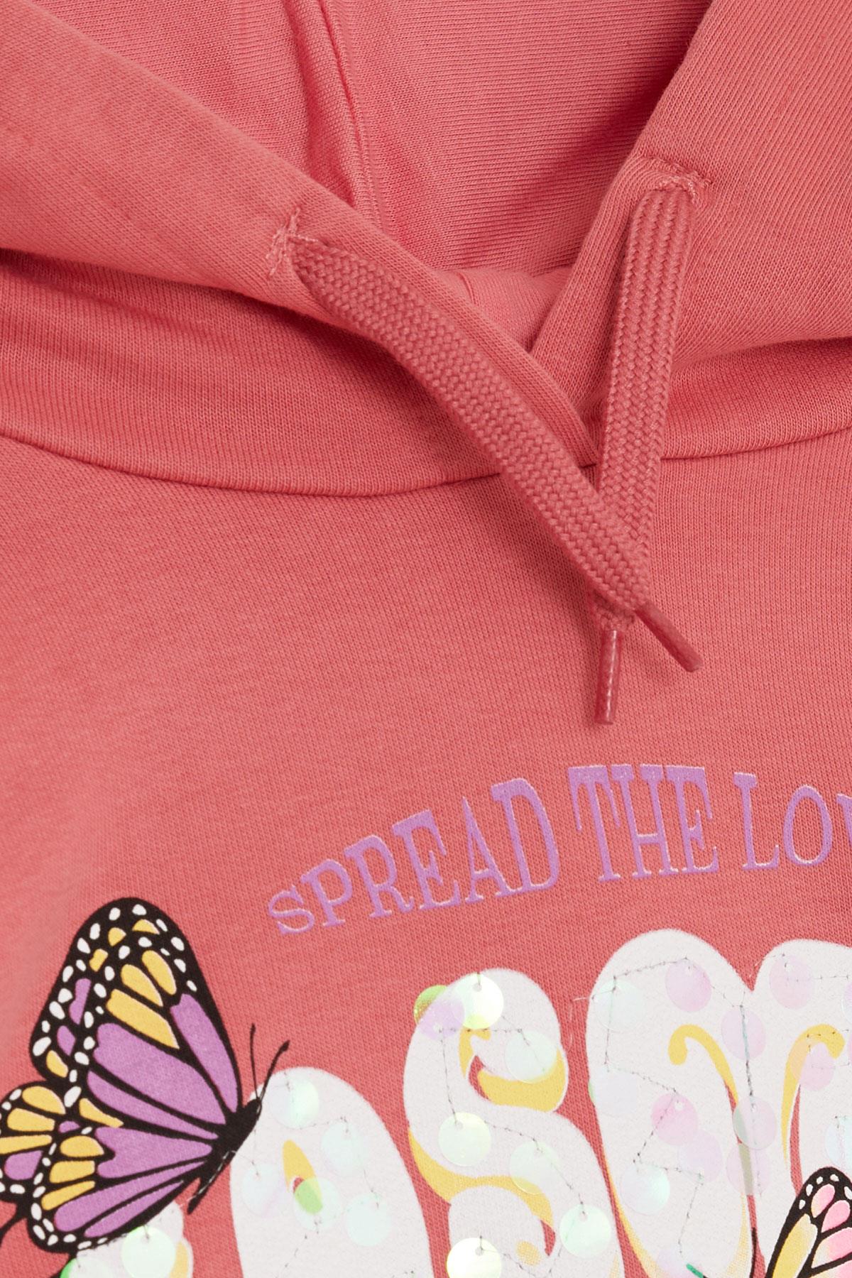 Breeze Kız Çocuk Sweatshirt Kelebek Baskılı Çiçekli Kiremit (7-12 Yaş)
