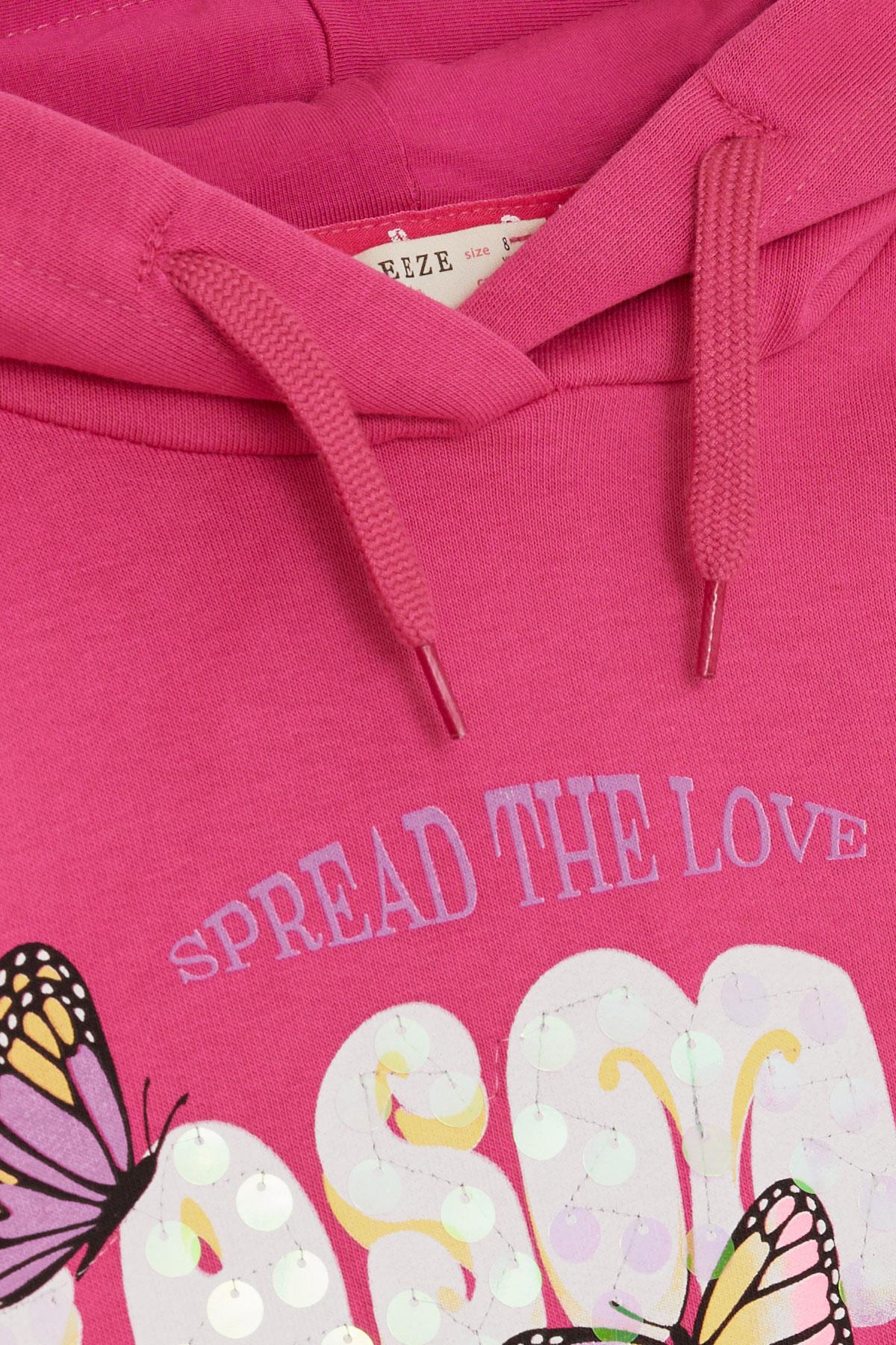 Breeze Kız Çocuk Sweatshirt Kelebek Baskılı Çiçekli Fuşya (7-12 Yaş)