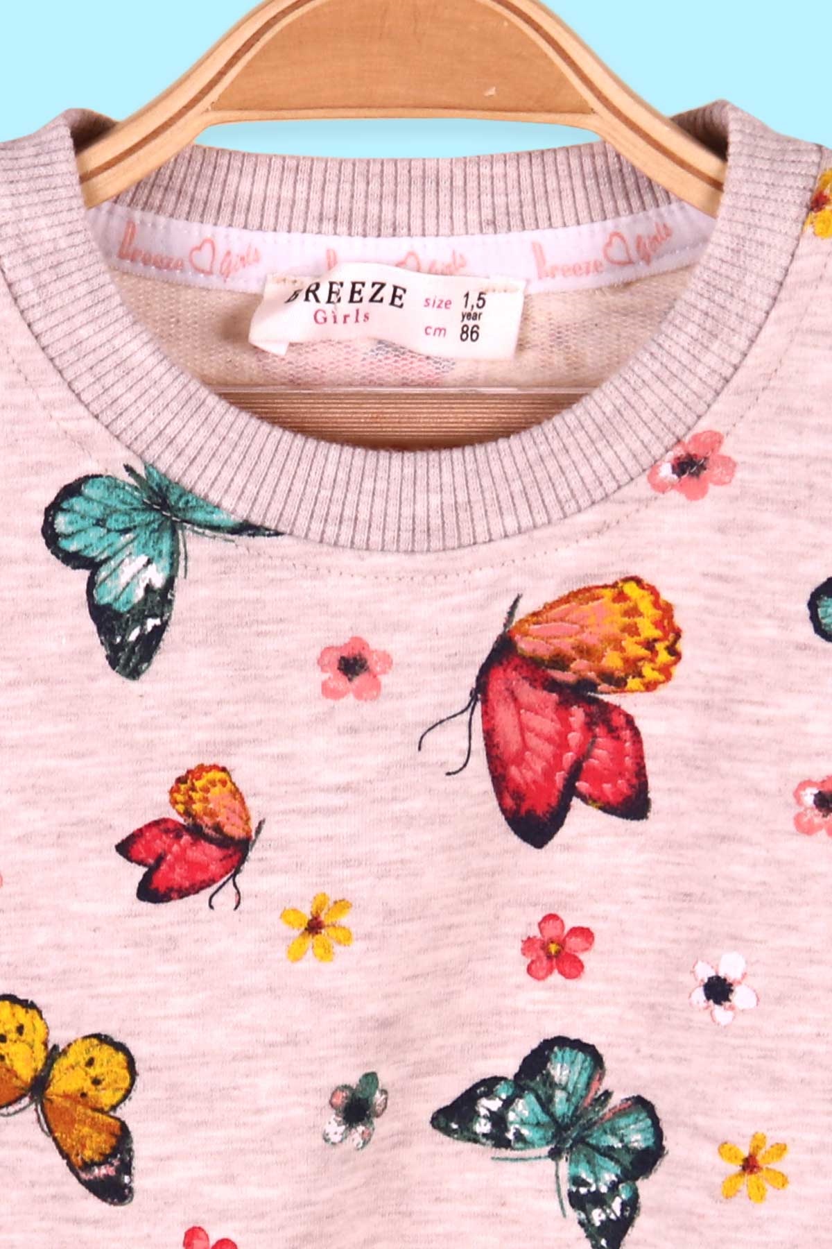 Breeze Kız Çocuk Sweatshirt Kelebek Baskılı Krem (1.5-5 Yaş)
