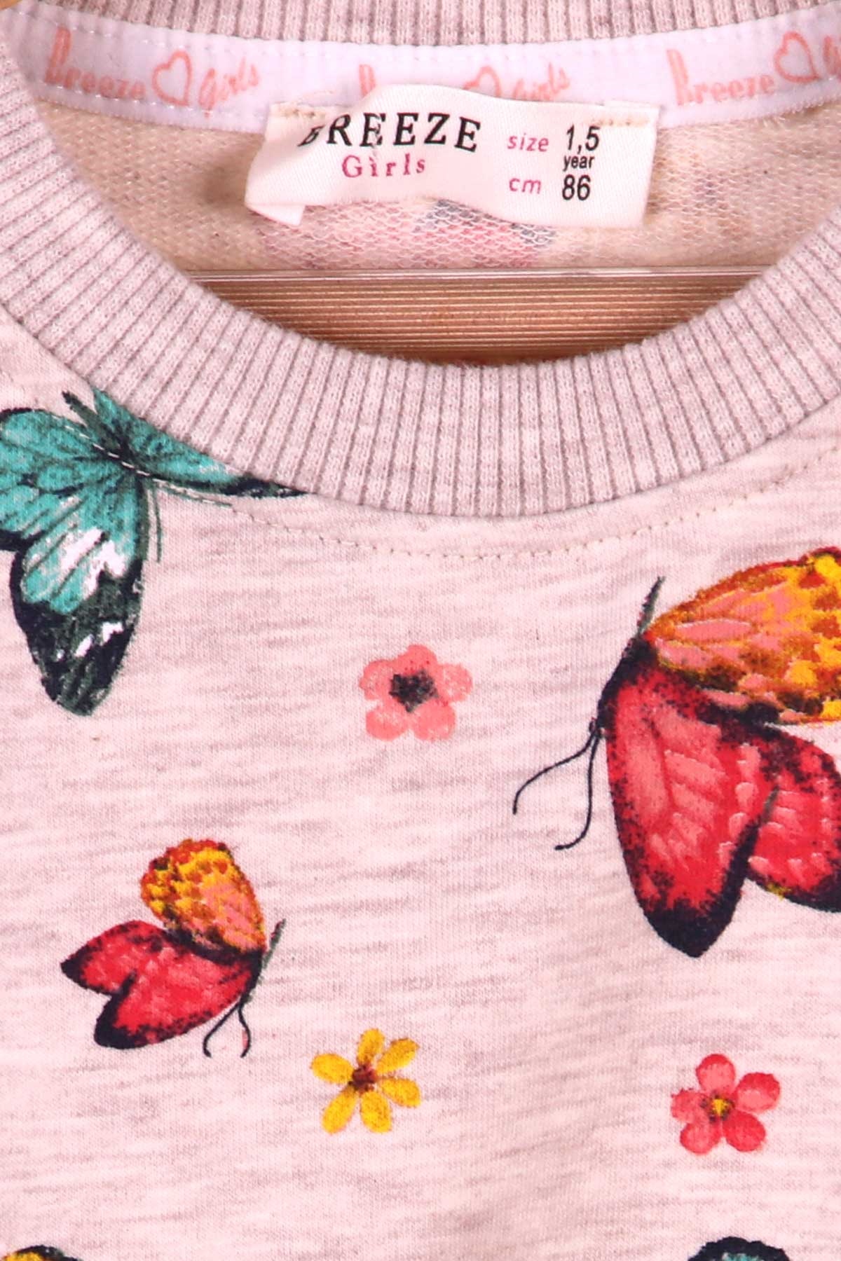 Breeze Kız Çocuk Sweatshirt Kelebek Baskılı Krem (1.5-5 Yaş)
