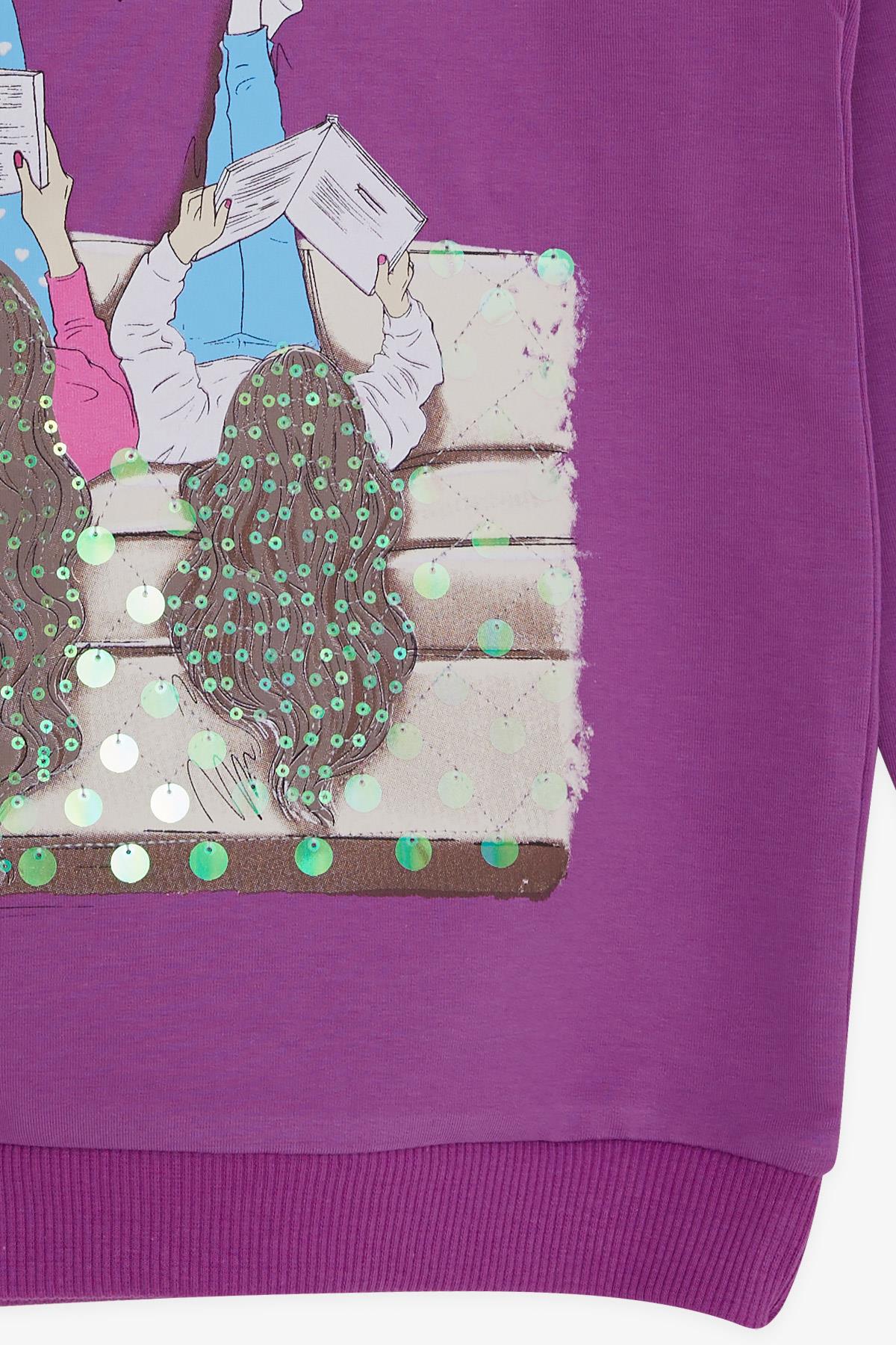Breeze Kız Çocuk Sweatshirt Kız Baskılı Pullu Eflatun (8-14 Yaş)