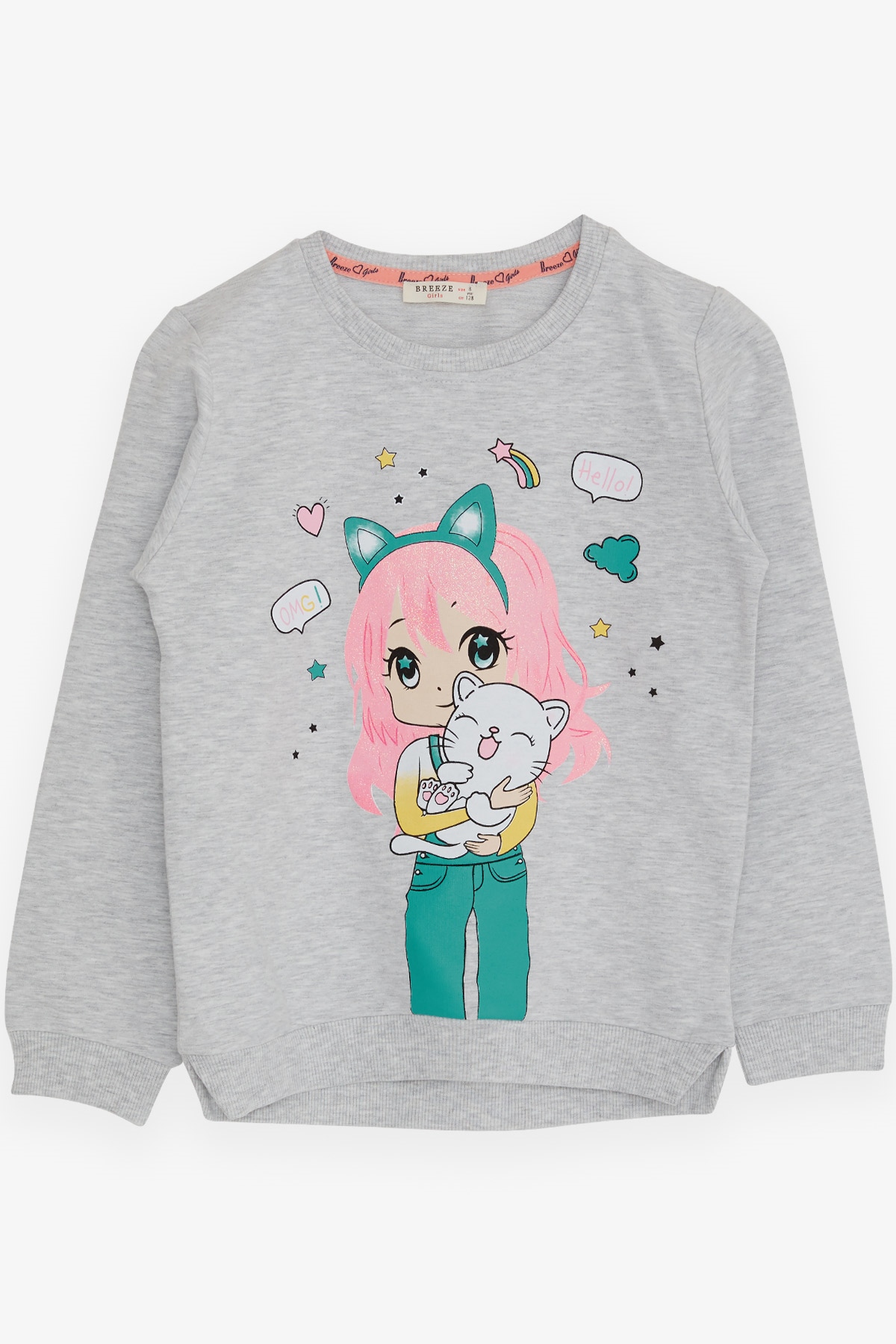 Breeze Kız Çocuk Sweatshirt Kız Baskılı Açık Gri Melanj (5-10 Yaş)
