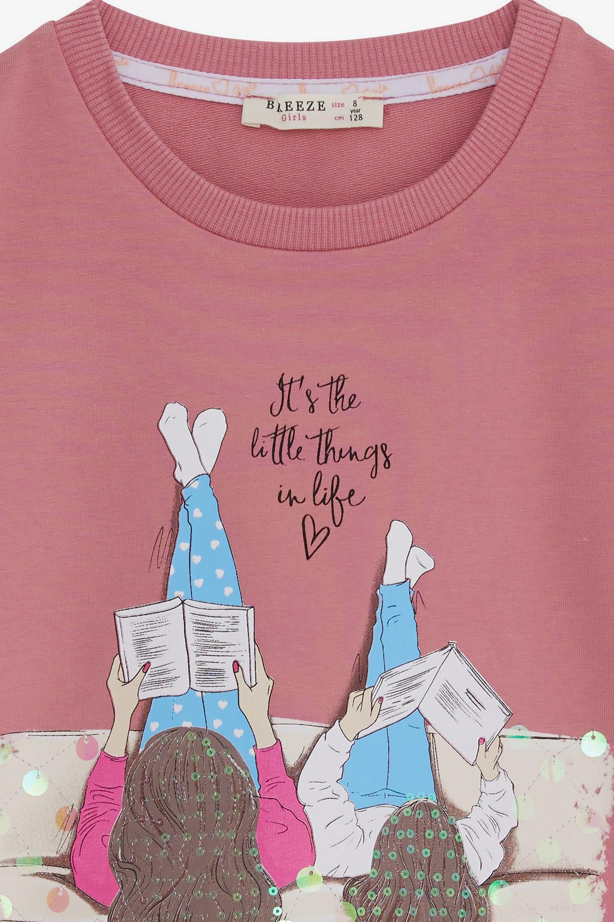 Breeze Kız Çocuk Sweatshirt Kız Baskılı Pullu Gülkurusu (8-14 Yaş)