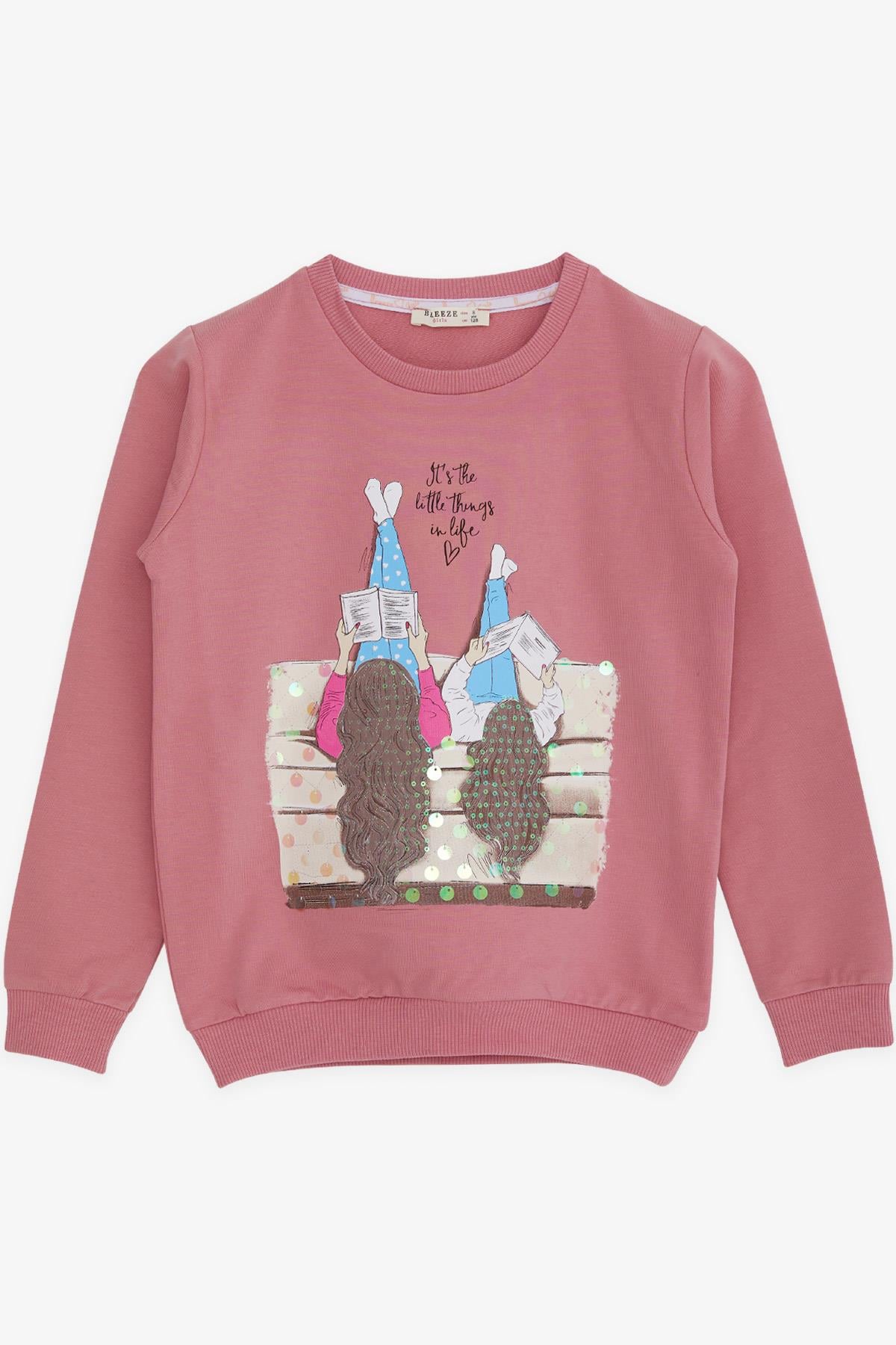 Breeze Kız Çocuk Sweatshirt Kız Baskılı Pullu Gülkurusu (8-14 Yaş)