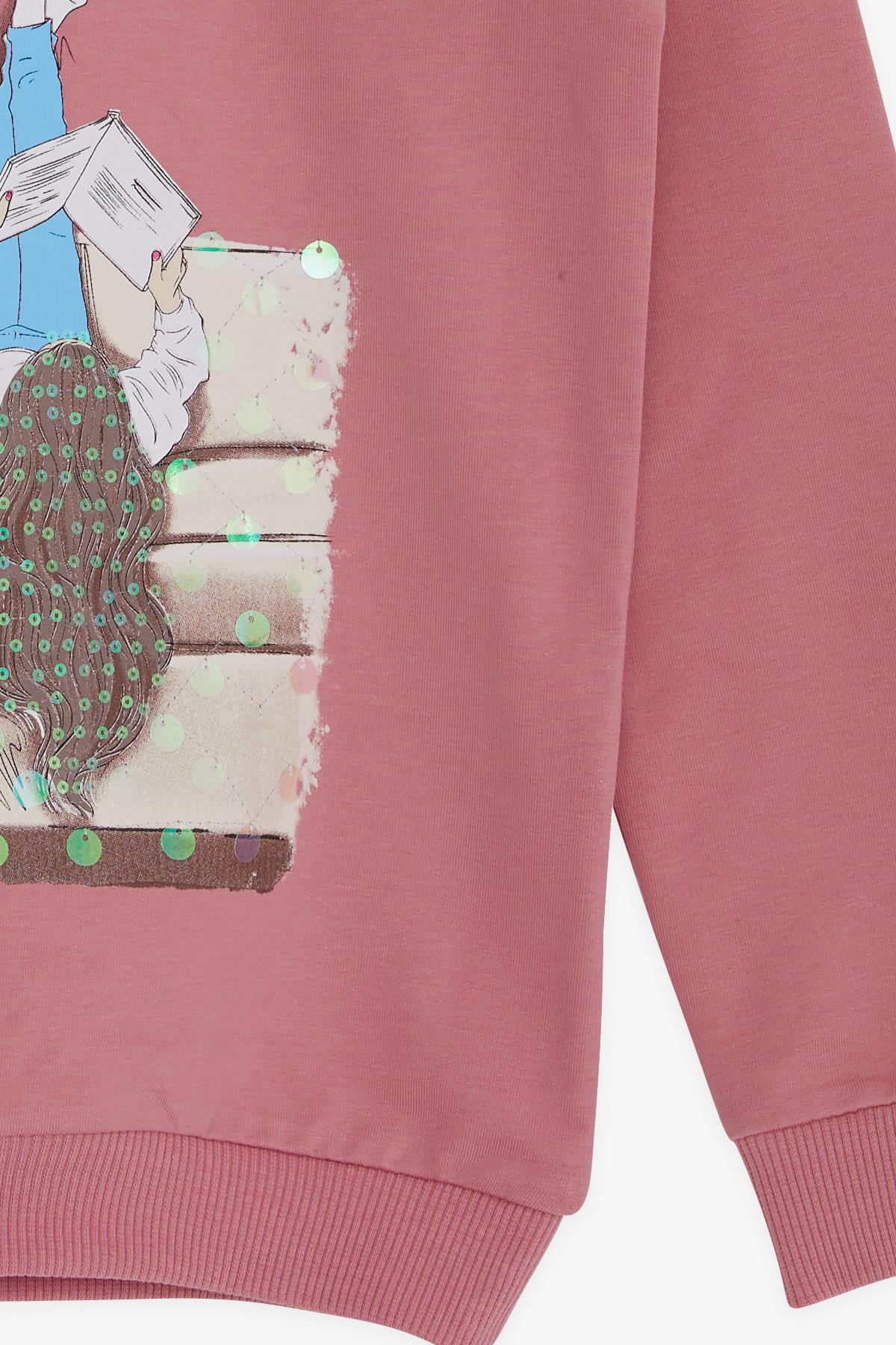 Breeze Kız Çocuk Sweatshirt Kız Baskılı Pullu Gülkurusu (8-14 Yaş)