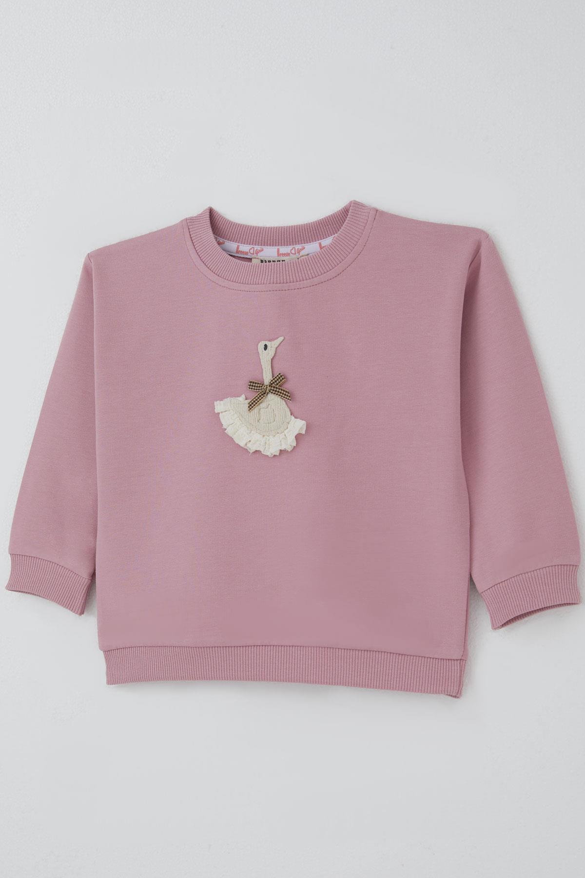 Breeze Kız Çocuk Sweatshirt Kuğu Armalı Fiyonk Detaylı Gülkurusu (2-5 Yaş)