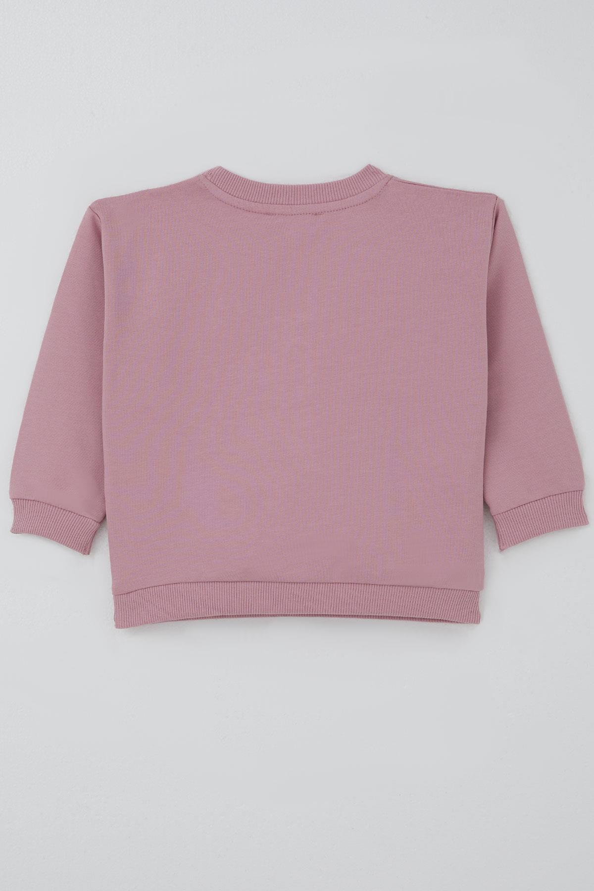 Breeze Kız Çocuk Sweatshirt Kuğu Armalı Fiyonk Detaylı Gülkurusu (2-5 Yaş)
