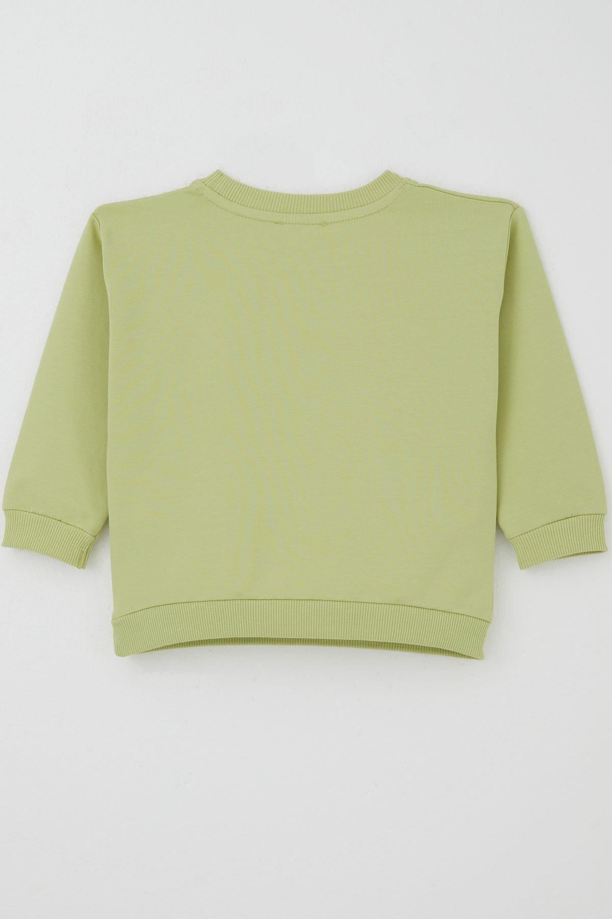 Breeze Kız Çocuk Sweatshirt Kuğu Armalı Fiyonk Detaylı Fıstık Yeşili (2-6 Yaş)