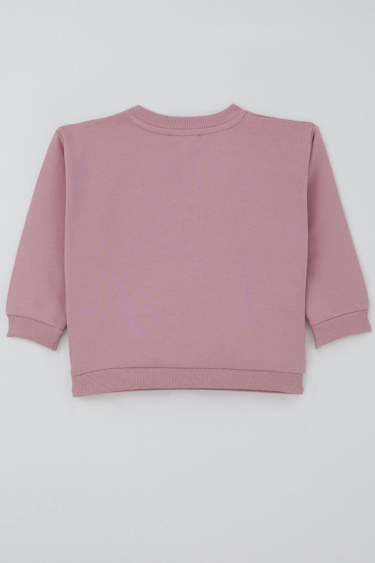 Breeze Kız Çocuk Sweatshirt Kuğu Armalı Fiyonk Detaylı Gülkurusu (2-6 Yaş)