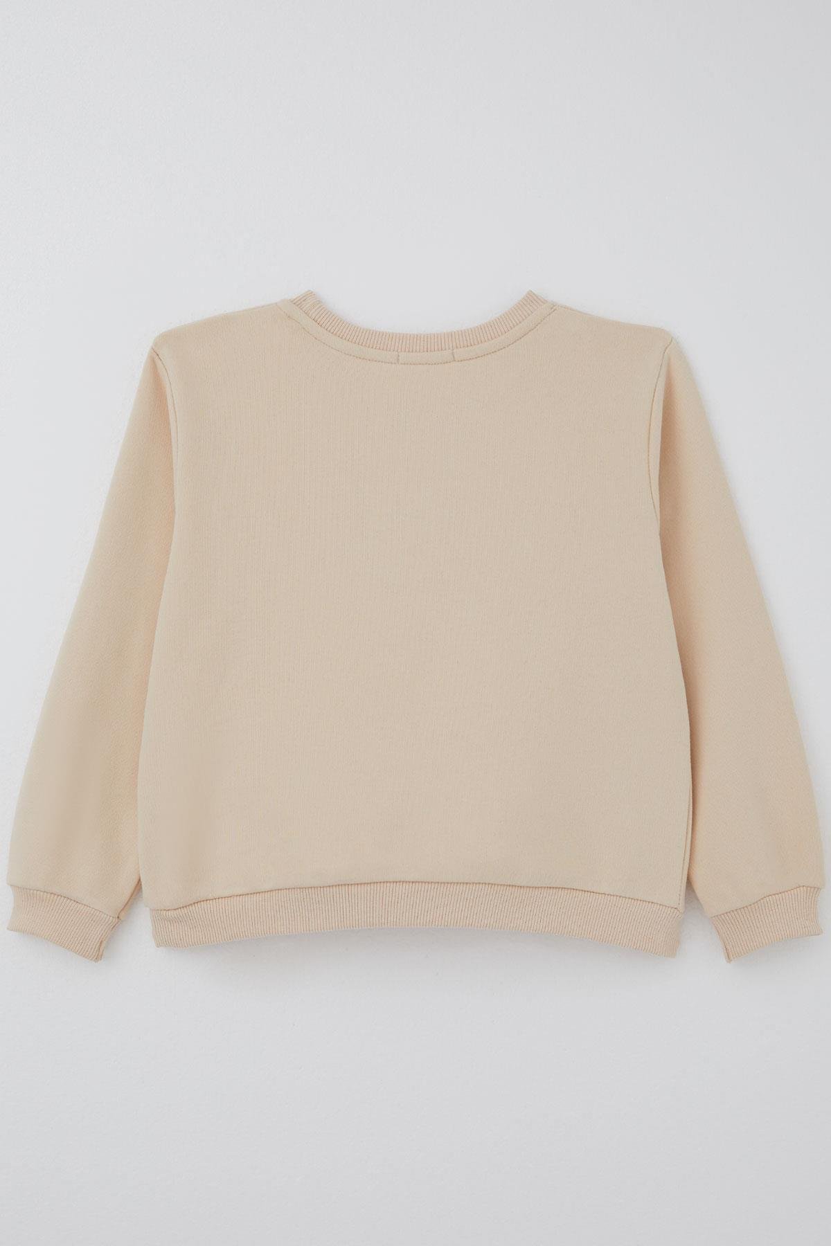 Breeze Kız Çocuk Sweatshirt Leopar Fiyonk Aksesuarlı Krem (5-9 Yaş)