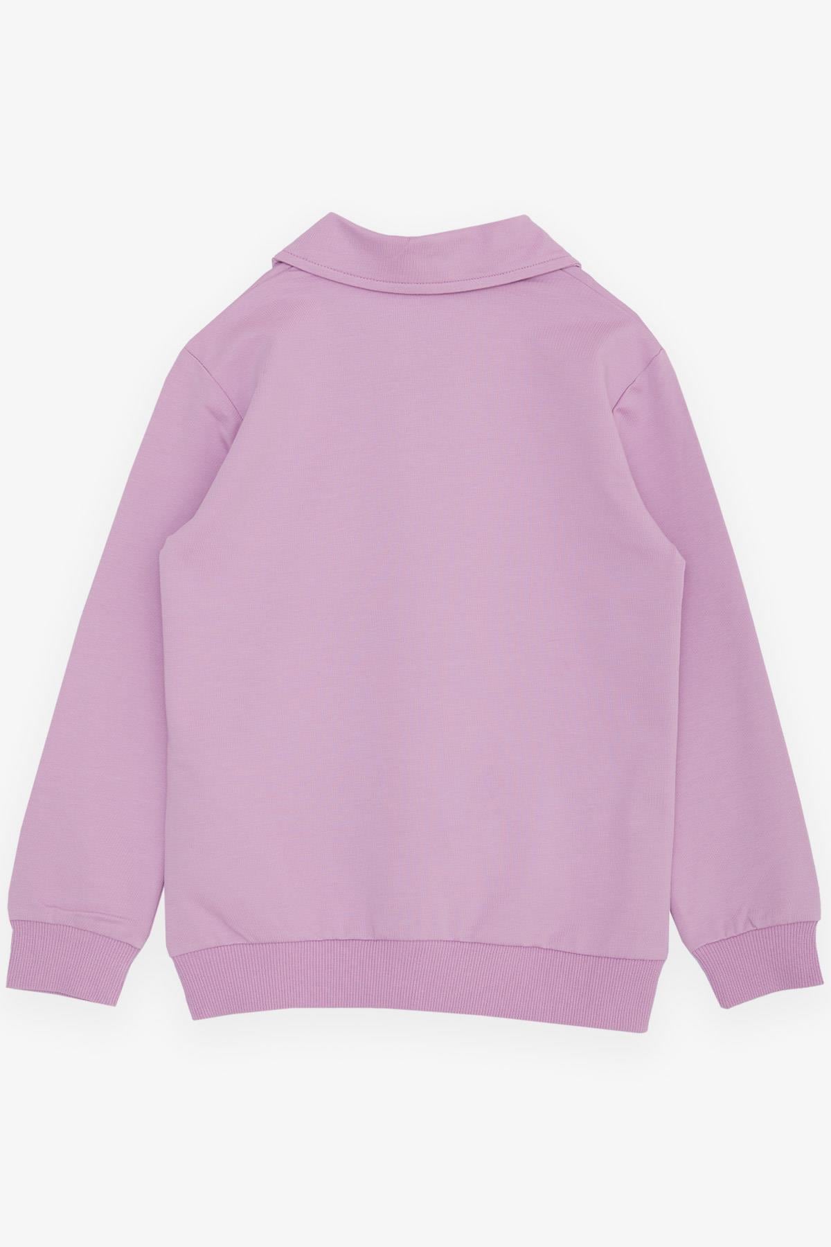 Breeze Kız Çocuk Sweatshirt Magıc Yazı Baskılı Yarım Fermuarlı Polo Yaka Lila (8-14 Yaş)