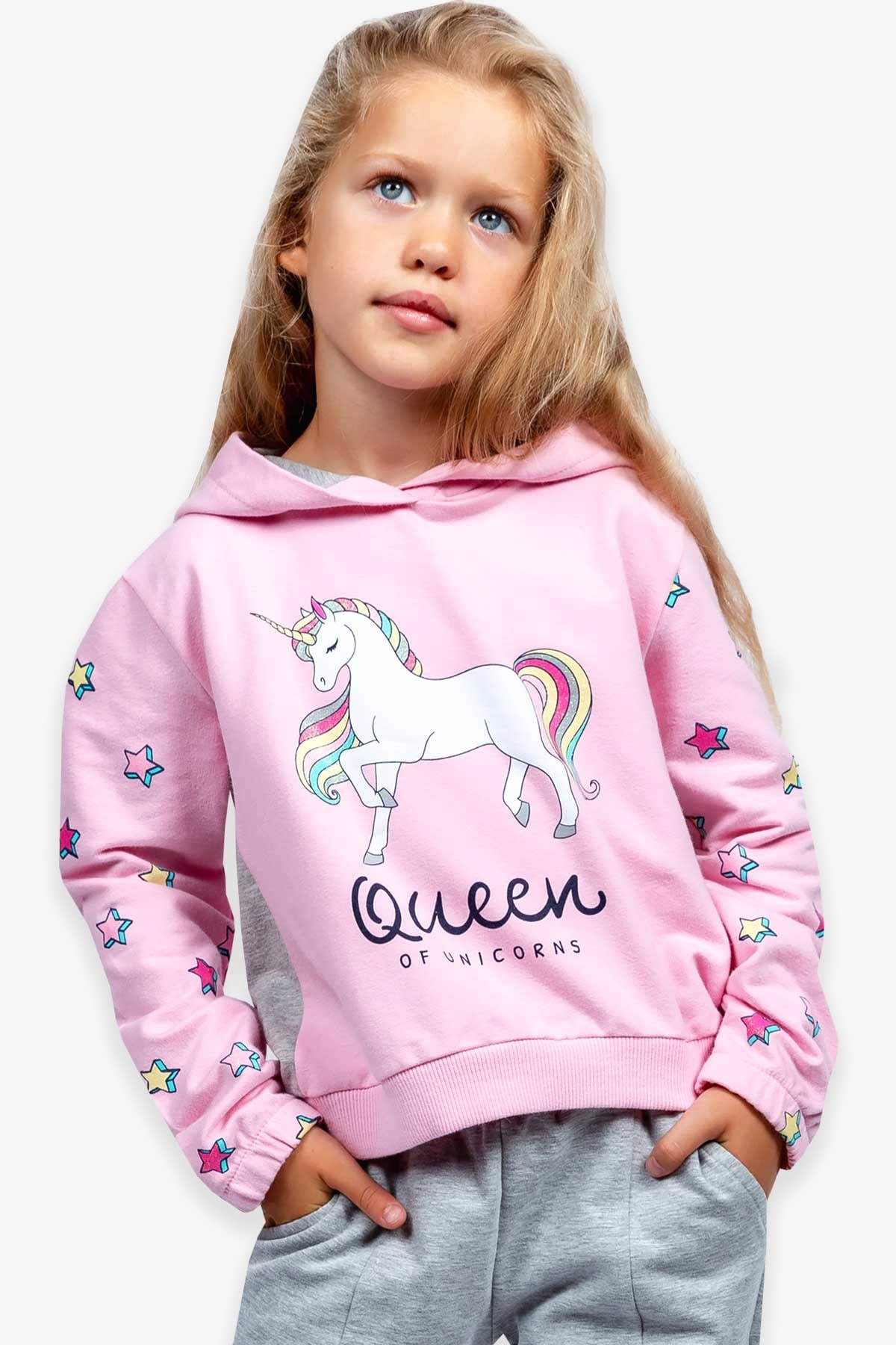 Breeze Kız Çocuk Sweatshirt Maskeli Unicorn Pudra (2-6 Yaş)