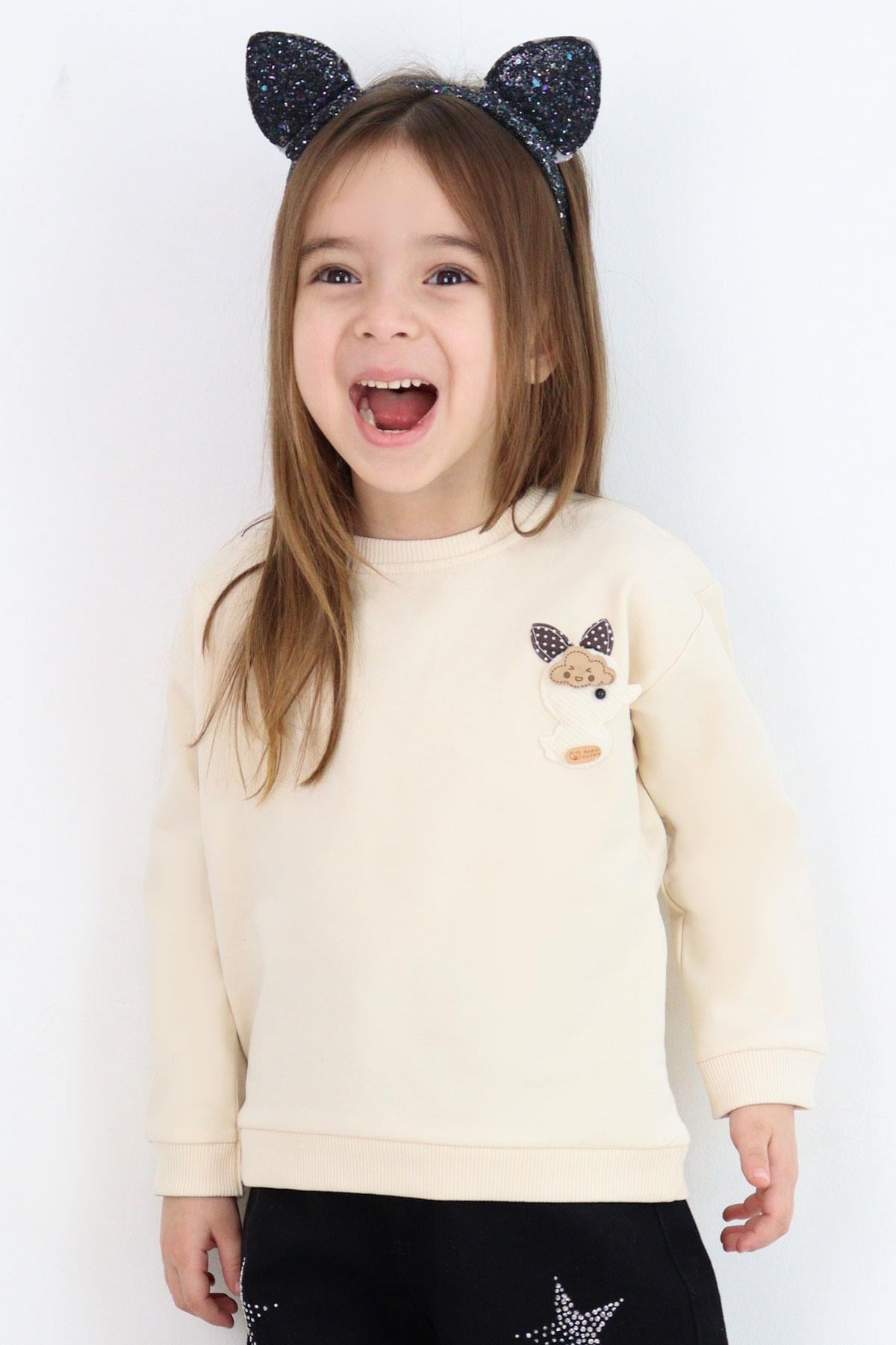 Breeze Kız Çocuk Sweatshirt Mutlu Bulut & Sevimli Civciv Aksesuar Detaylı Krem (2-6 Yaş)