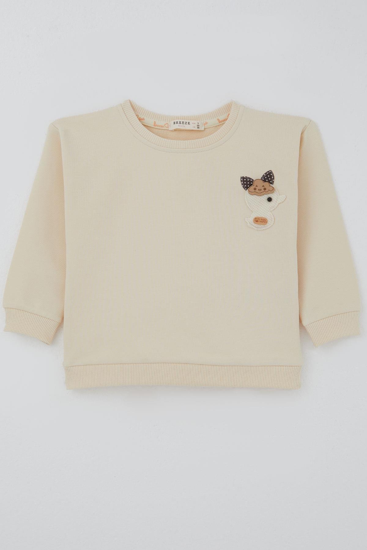 Breeze Kız Çocuk Sweatshirt Mutlu Bulut & Sevimli Civciv Aksesuar Detaylı Krem (2-6 Yaş)