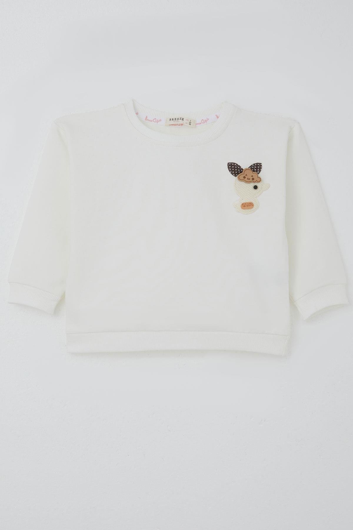 Breeze Kız Çocuk Sweatshirt Mutlu Bulut & Sevimli Civciv Aksesuar Detaylı Ekru (2-6 Yaş)