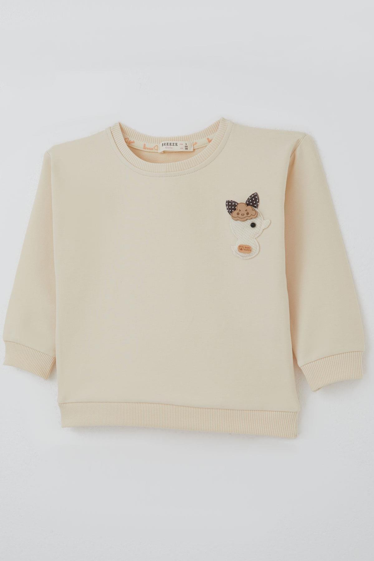 Breeze Kız Çocuk Sweatshirt Mutlu Bulut & Sevimli Civciv Aksesuar Detaylı Krem (2-6 Yaş)