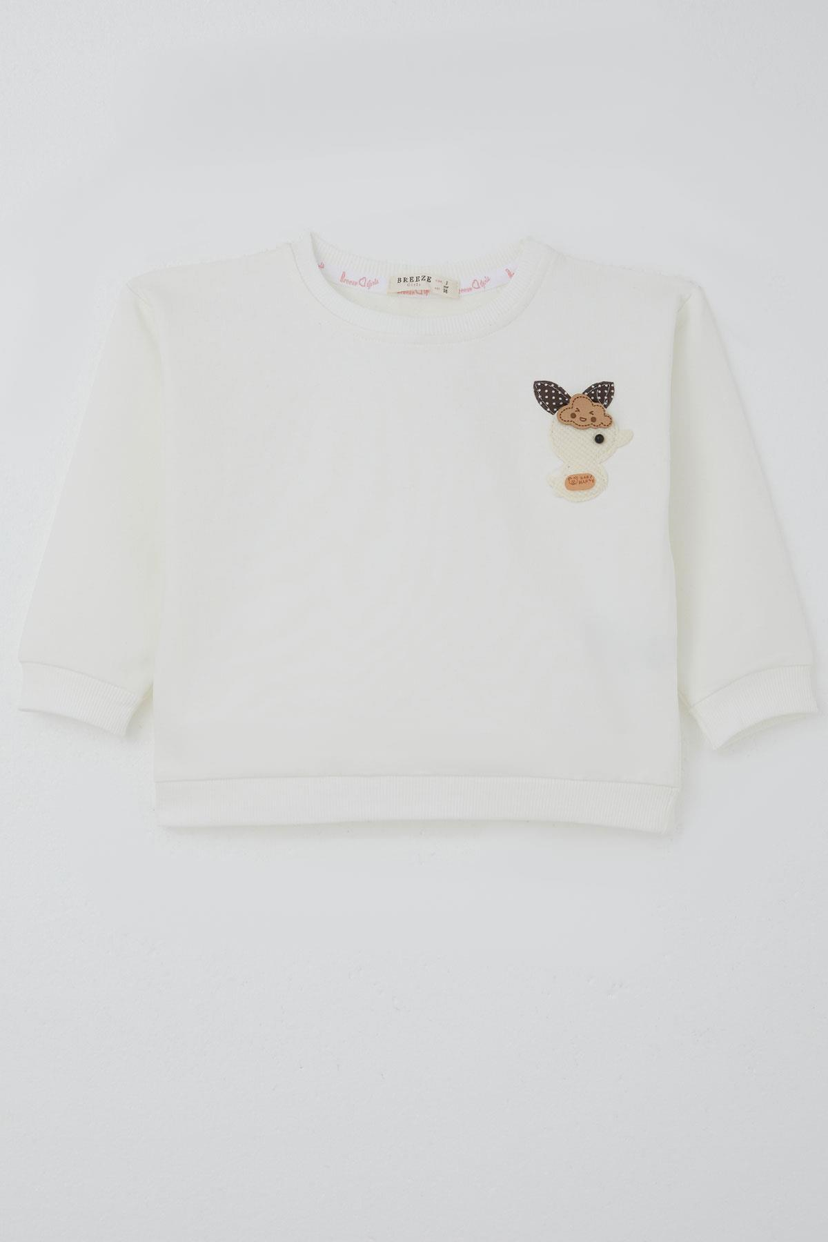 Breeze Kız Çocuk Sweatshirt Mutlu Bulut & Sevimli Civciv Aksesuar Detaylı Ekru (2-6 Yaş)