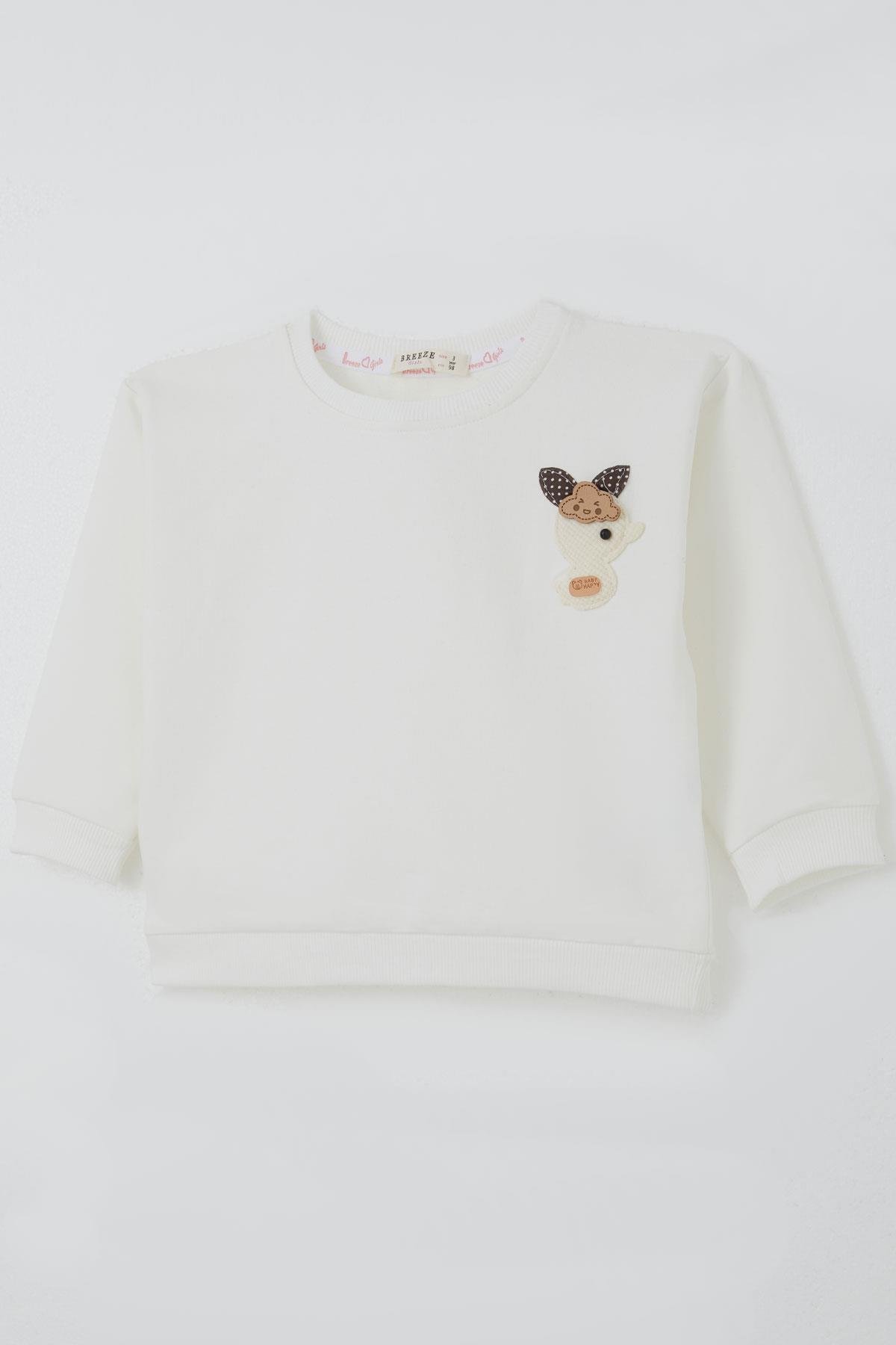 Breeze Kız Çocuk Sweatshirt Mutlu Bulut & Sevimli Civciv Aksesuar Detaylı Ekru (2-6 Yaş)