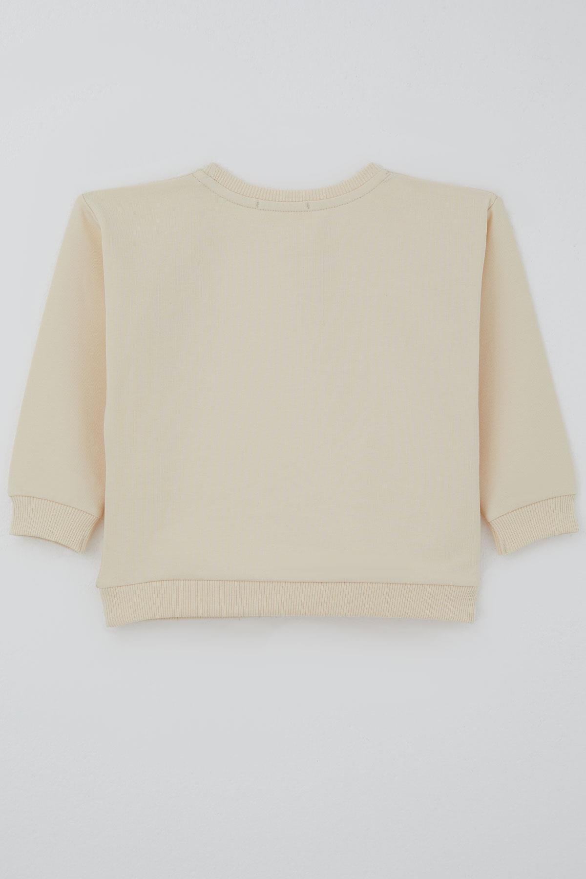 Breeze Kız Çocuk Sweatshirt Mutlu Bulut & Sevimli Civciv Aksesuar Detaylı Krem (2-6 Yaş)