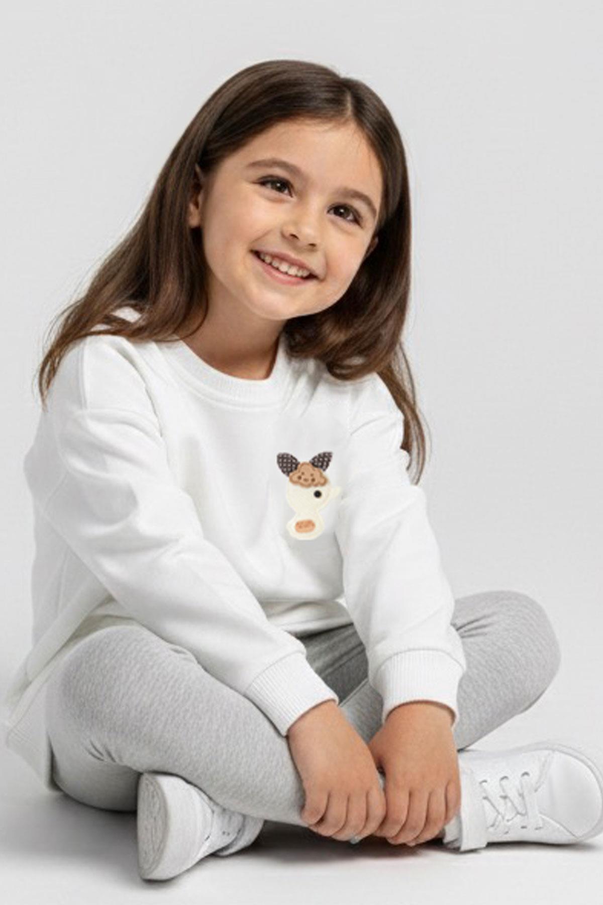 Breeze Kız Çocuk Sweatshirt Mutlu Bulut & Sevimli Civciv Aksesuar Detaylı Ekru (2-6 Yaş)