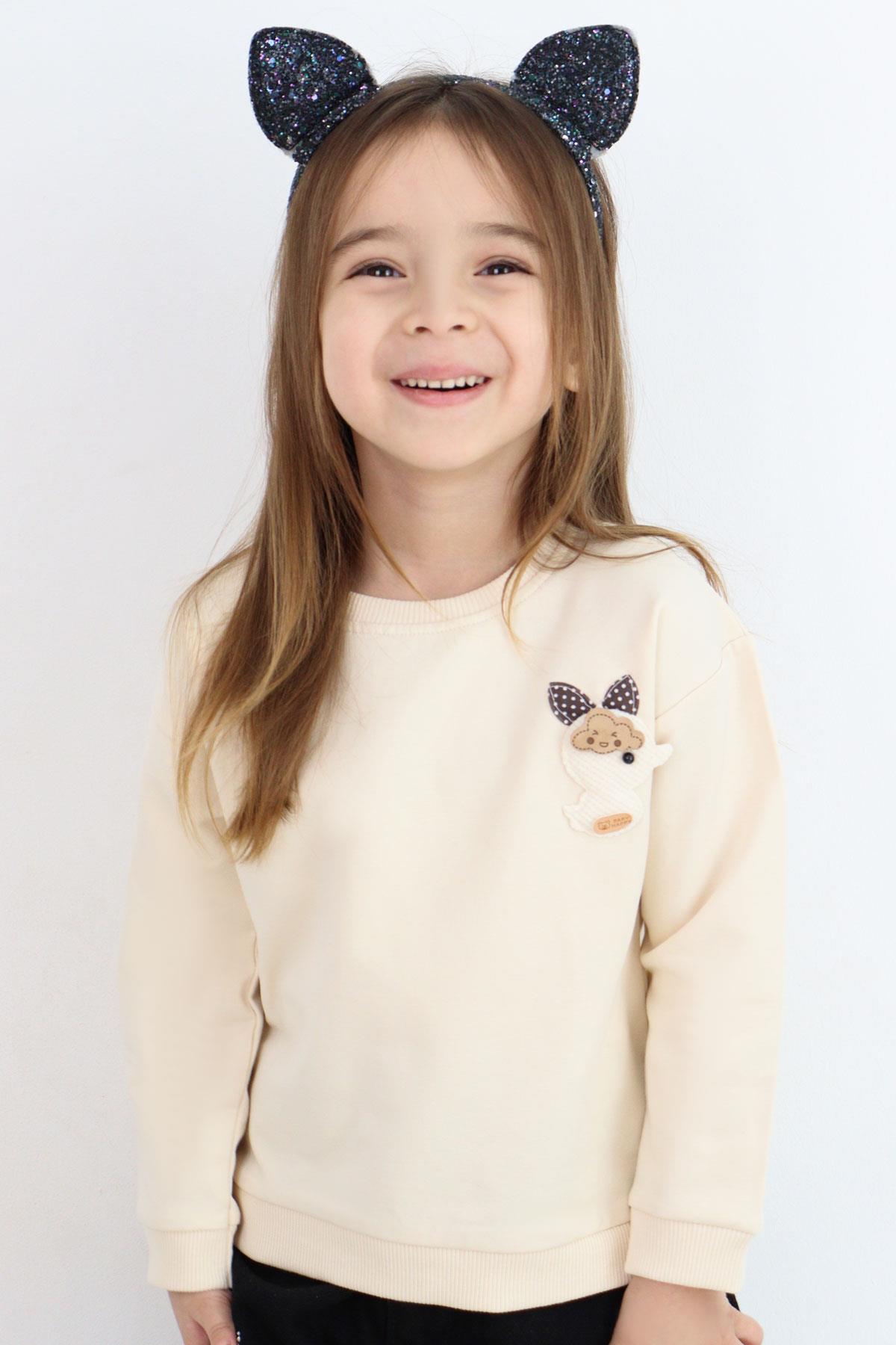 Breeze Kız Çocuk Sweatshirt Mutlu Bulut & Sevimli Civciv Aksesuar Detaylı Krem (2-6 Yaş)
