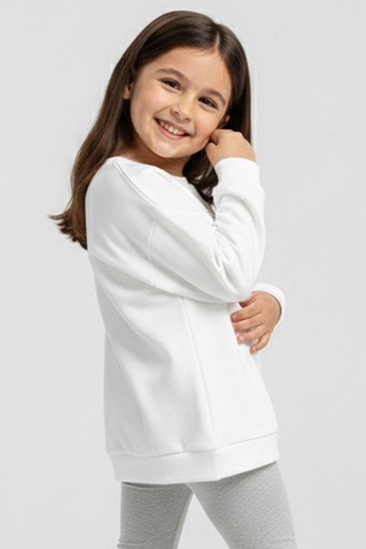 Breeze Kız Çocuk Sweatshirt Mutlu Bulut & Sevimli Civciv Aksesuar Detaylı Ekru (2-6 Yaş)
