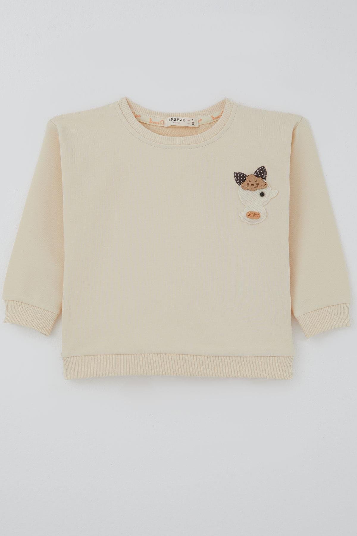 Breeze Kız Çocuk Sweatshirt Mutlu Bulut & Sevimli Civciv Aksesuar Detaylı Krem (2-6 Yaş)