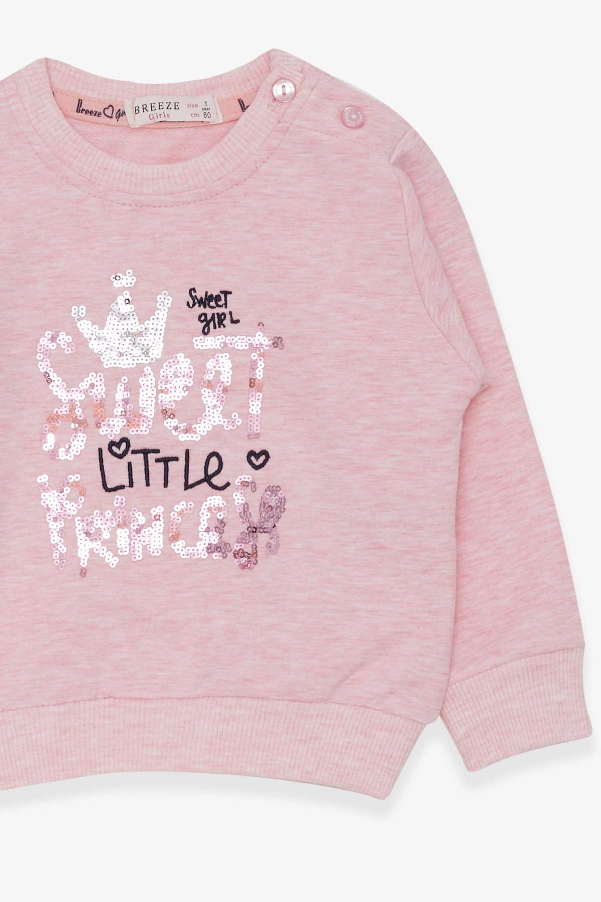 Breeze Kız Çocuk Sweatshirt Nakışlı Pullu Somon Melanj (1-4 Yaş)