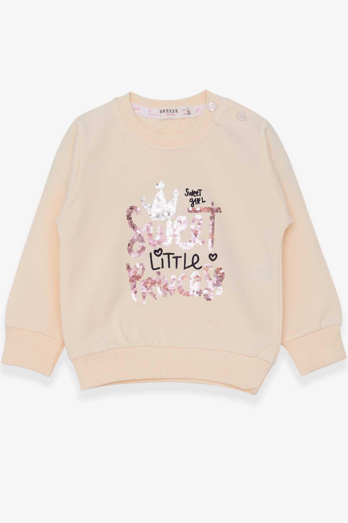 Breeze Kız Çocuk Sweatshirt Nakışlı Pullu Krem (1-3 Yaş)