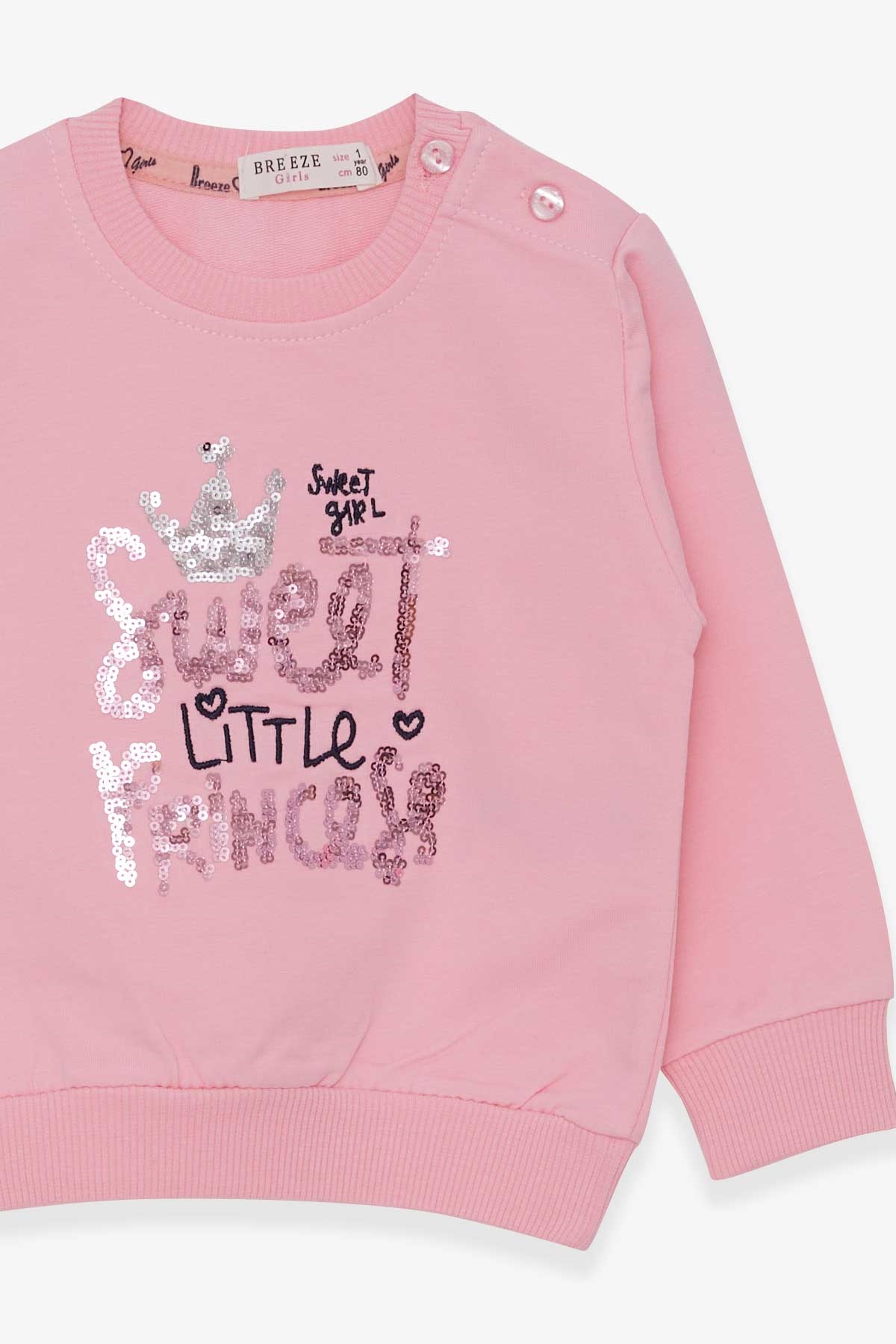 Breeze Kız Çocuk Sweatshirt Nakışlı Pullu Pudra (1-4 Yaş)