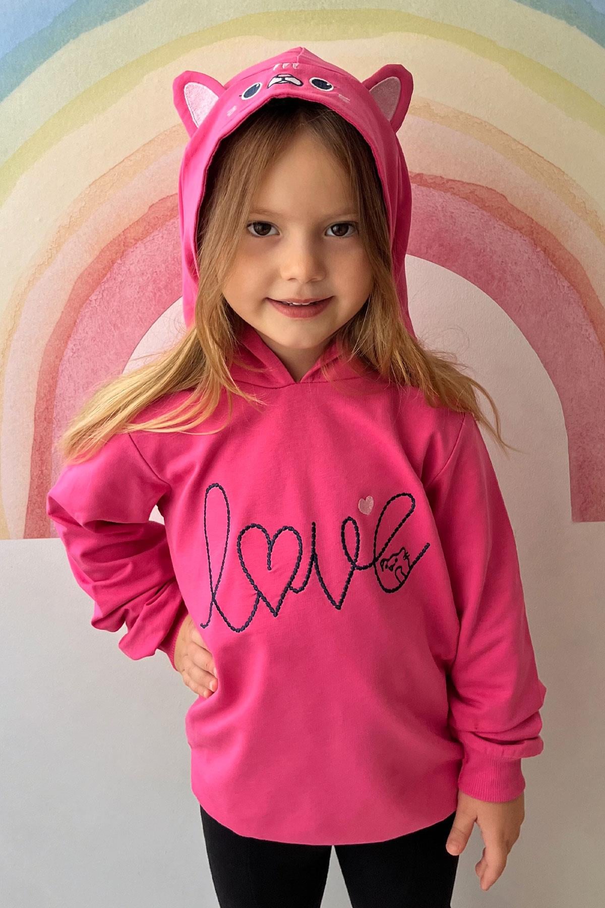 Breeze Kız Çocuk Sweatshirt Nakışlı Yazı Baskılı Pembe (2-5 Yaş)