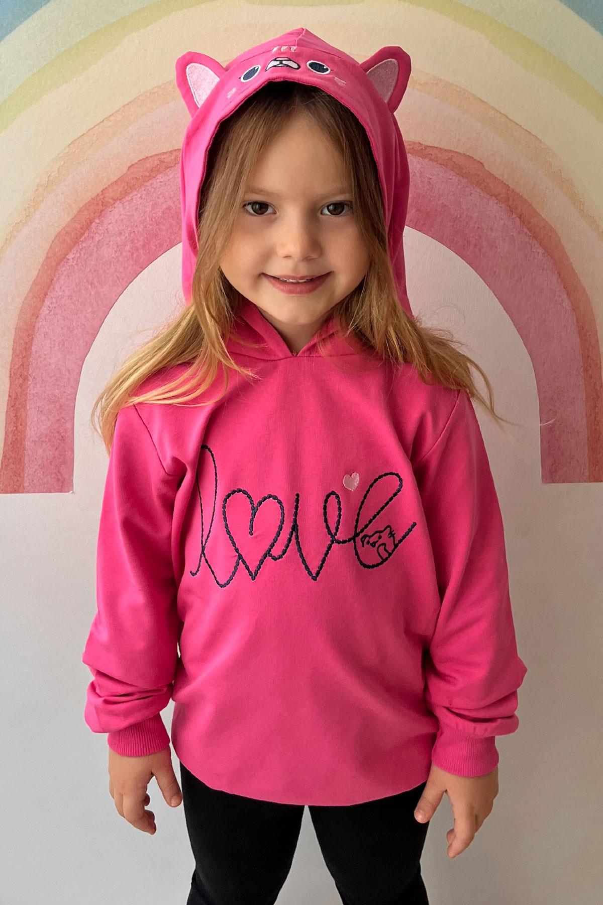 Breeze Kız Çocuk Sweatshirt Nakışlı Yazı Baskılı Pembe (2-5 Yaş)