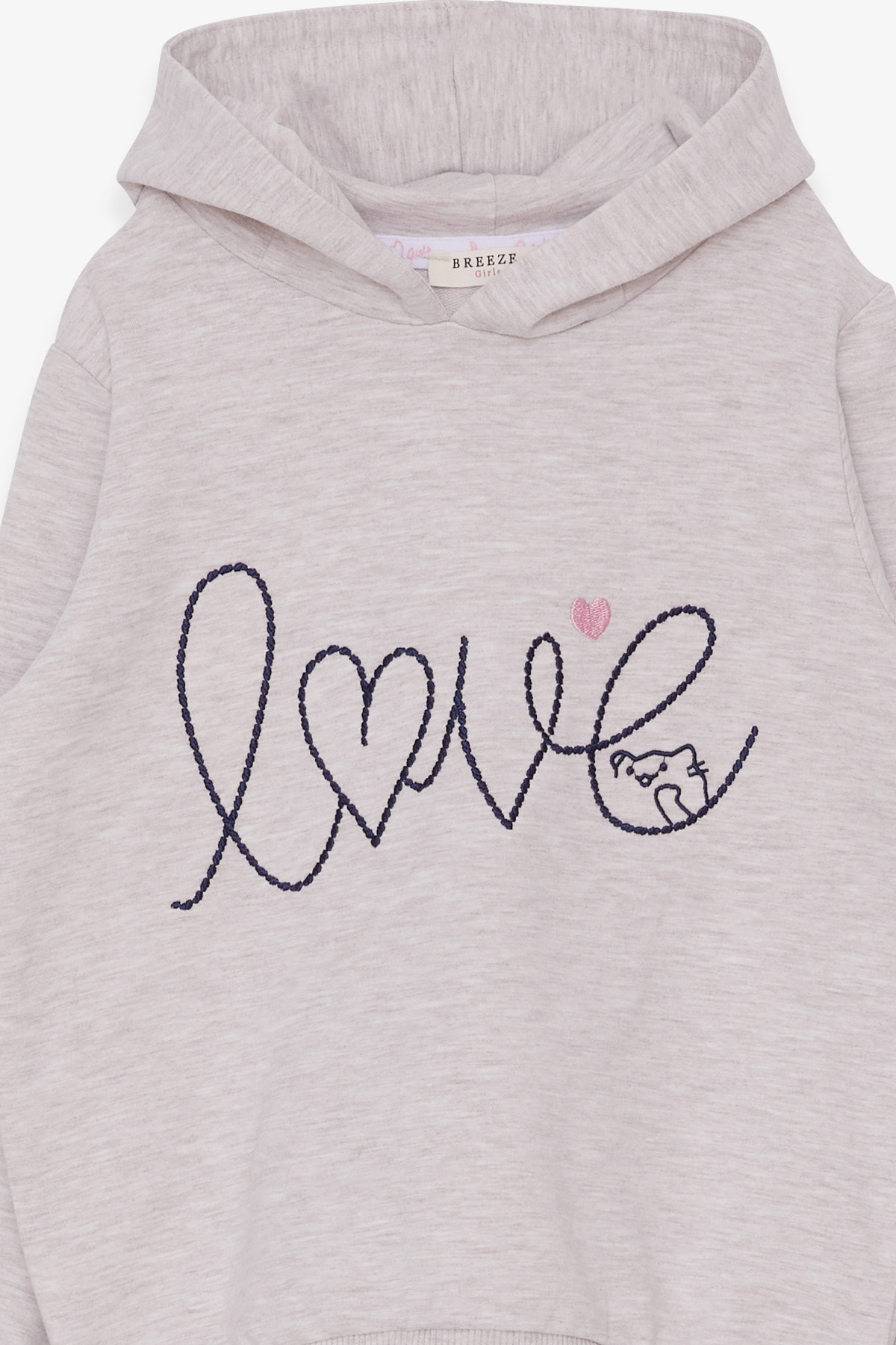 Breeze Kız Çocuk Sweatshirt Nakışlı Yazı Baskılı Bej Melanj (2-6 Yaş)