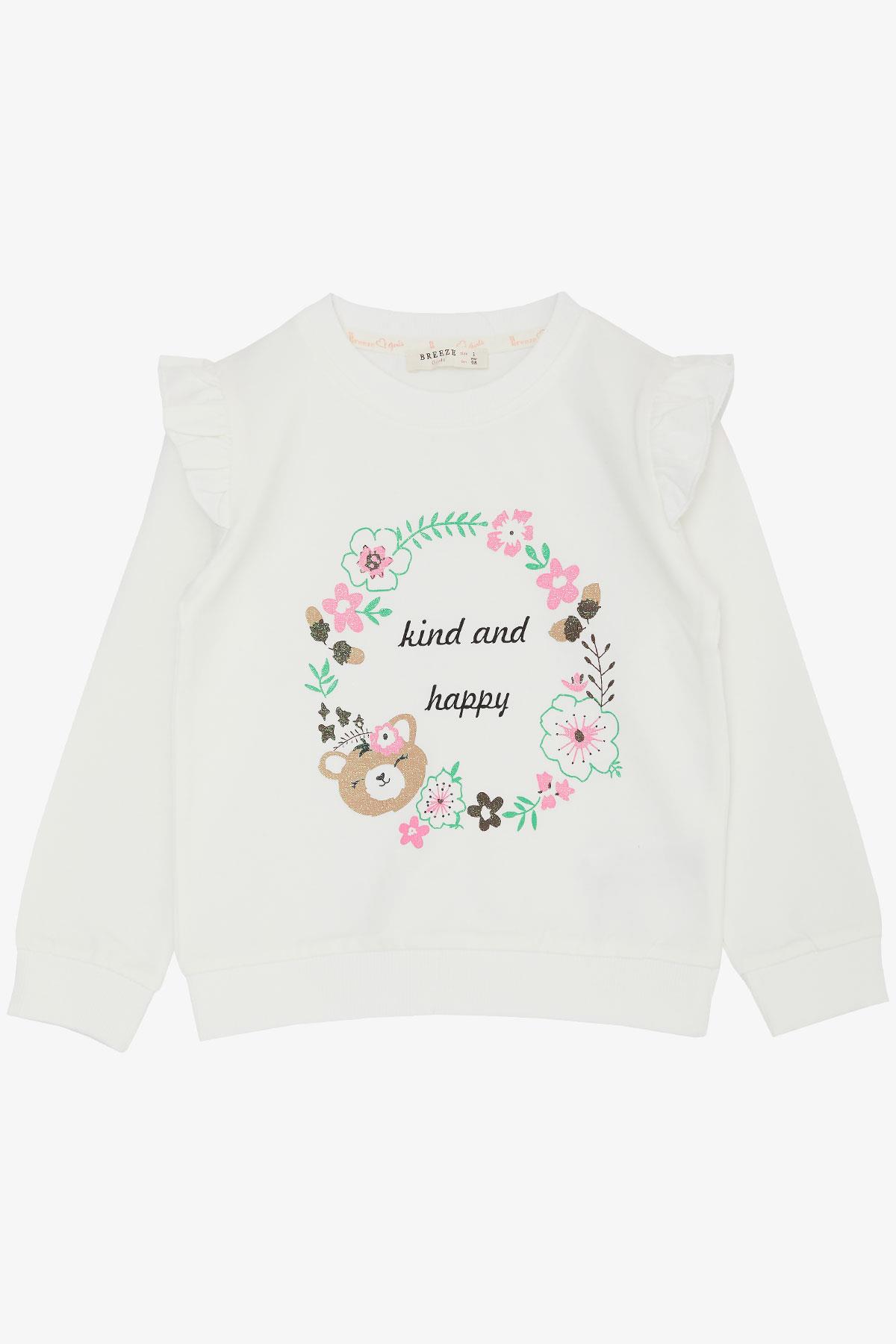 Breeze Kız Çocuk Sweatshirt Nazik & Mutlu Sevimli Ayıcık Baskılı Ekru (2-6 Yaş)