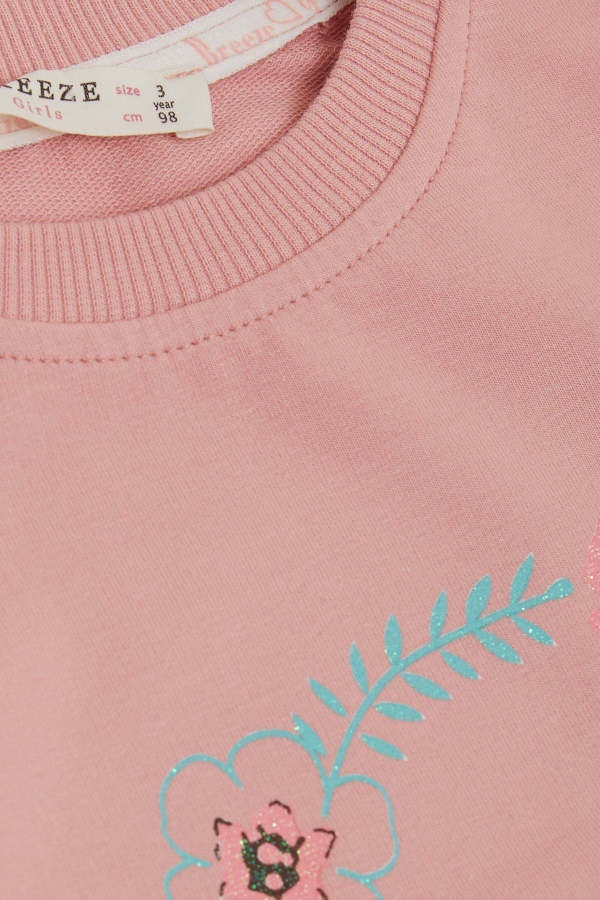 Breeze Kız Çocuk Sweatshirt Nazik & Mutlu Sevimli Ayıcık Baskılı Gülkurusu (2-6 Yaş)