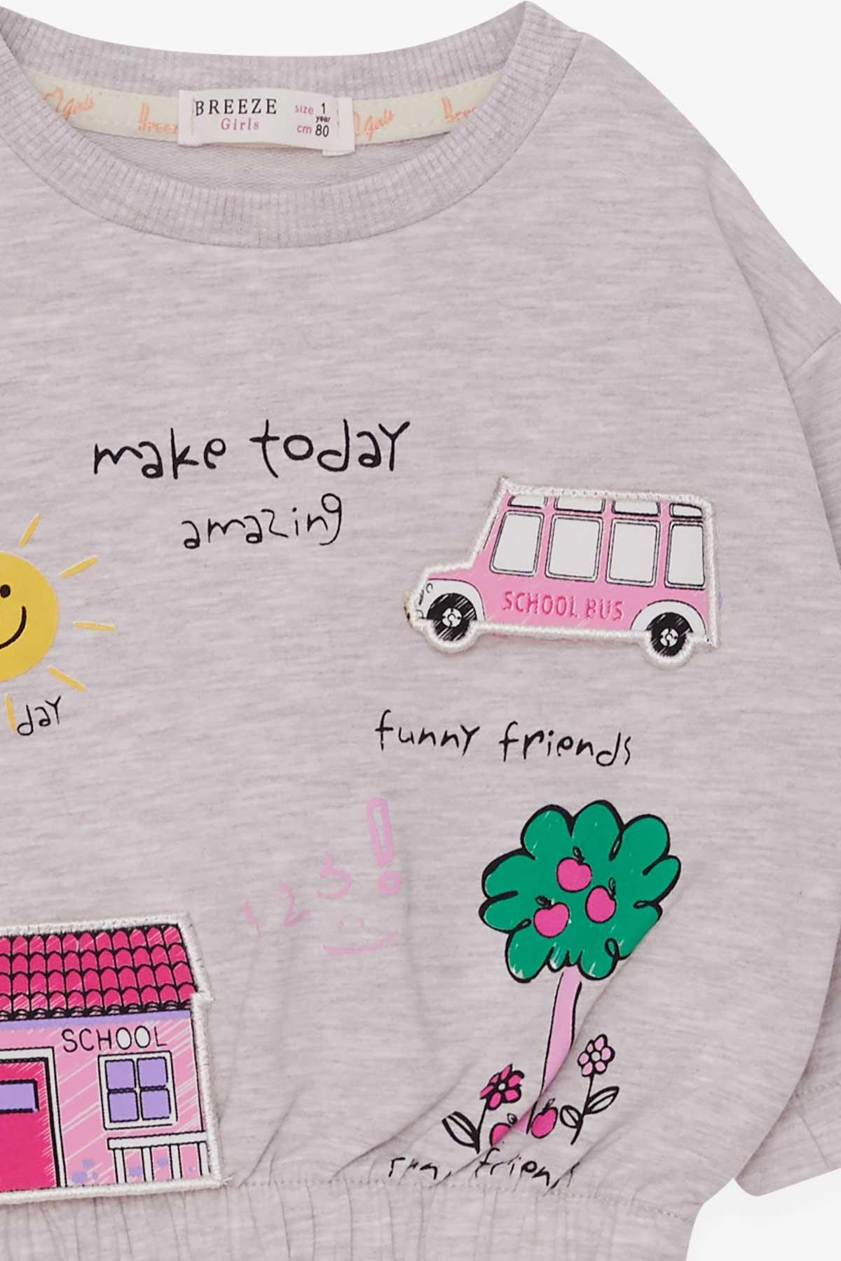 Breeze Kız Çocuk Sweatshirt Okul Temalı Bej Melanj (1-4 Yaş)
