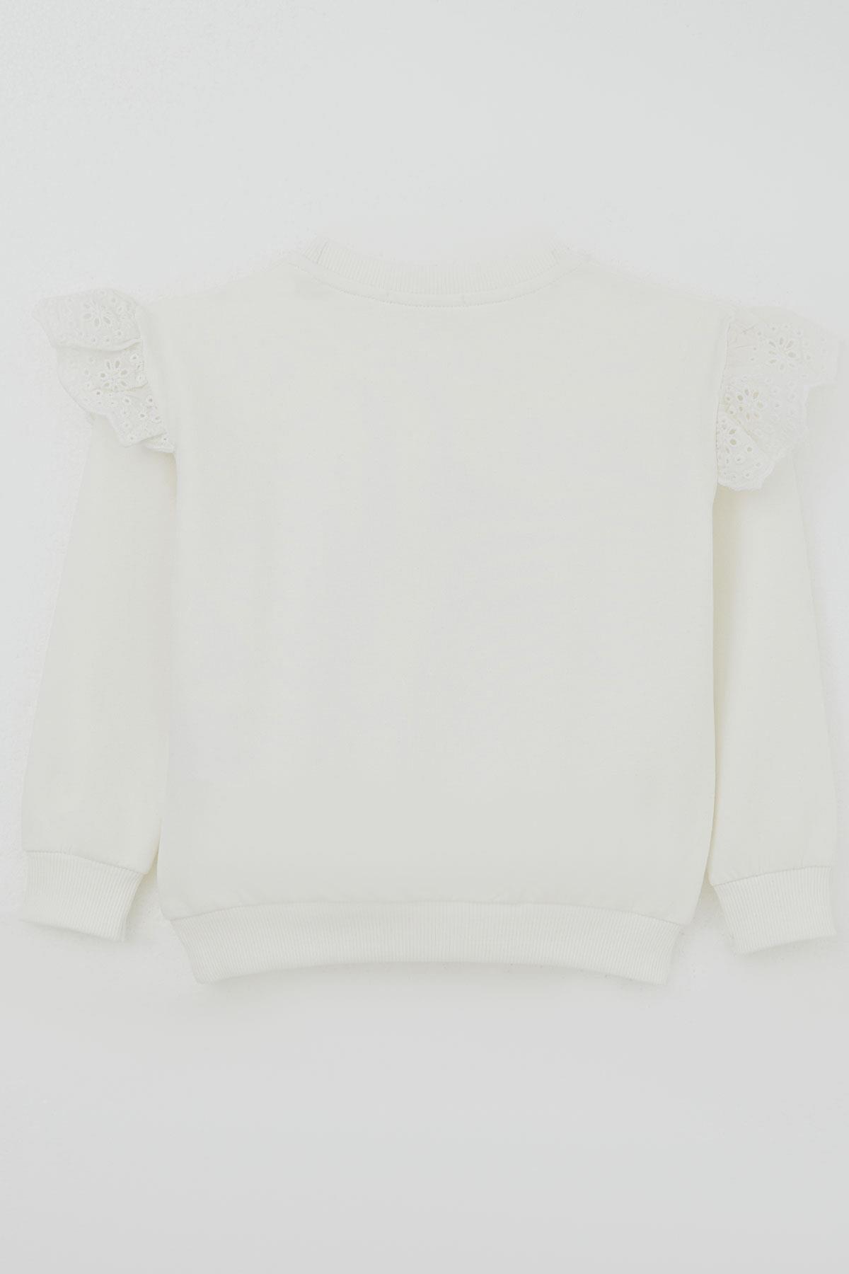 Breeze Kız Çocuk Sweatshirt Omuzları Çiçek Nakış Detaylı Çiçek Baskılı Ekru (2-6 Yaş)