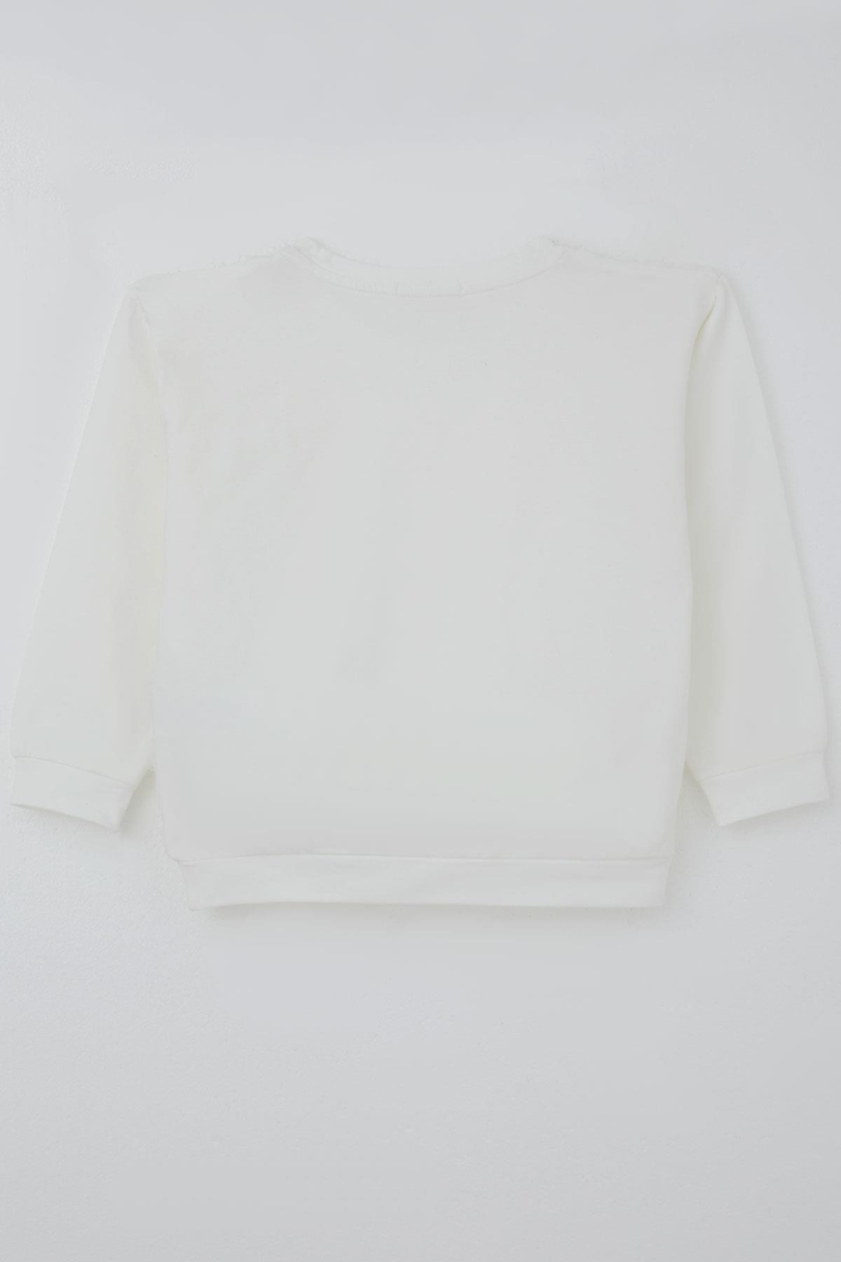 Breeze Kız Çocuk Sweatshirt Organze Kabartmalı Gül Detaylı Ekru (6-12 Yaş)