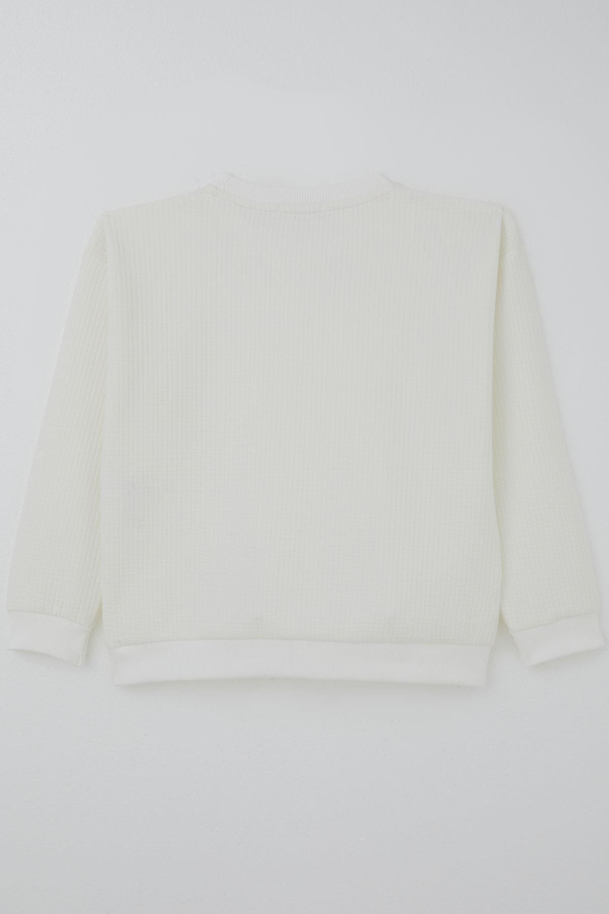 Breeze Kız Çocuk Sweatshirt Örgü Aplike Fiyonk Armalı Ekru (5-9 Yaş)