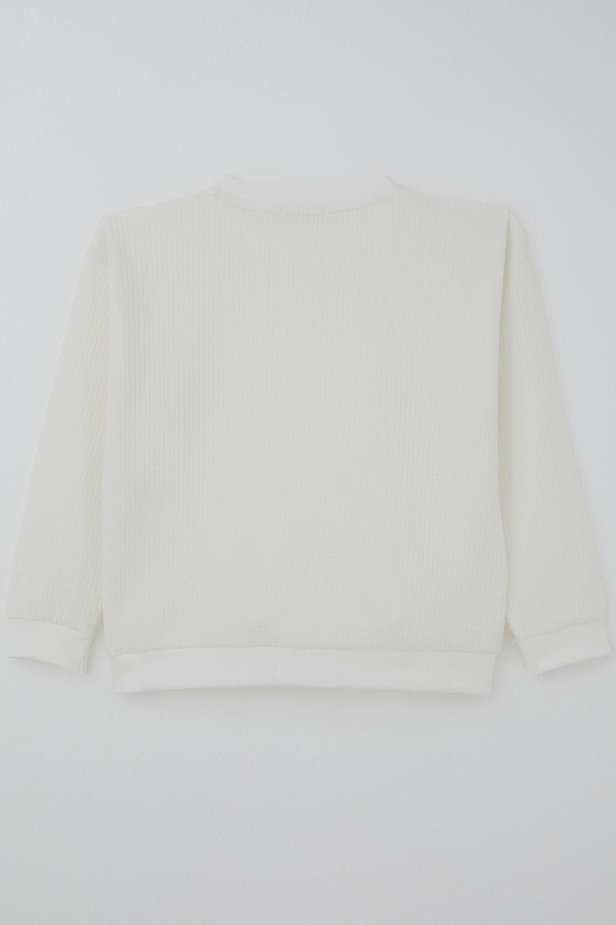 Breeze Kız Çocuk Sweatshirt Örgü Aplike Fiyonk Armalı Ekru (5-9 Yaş)