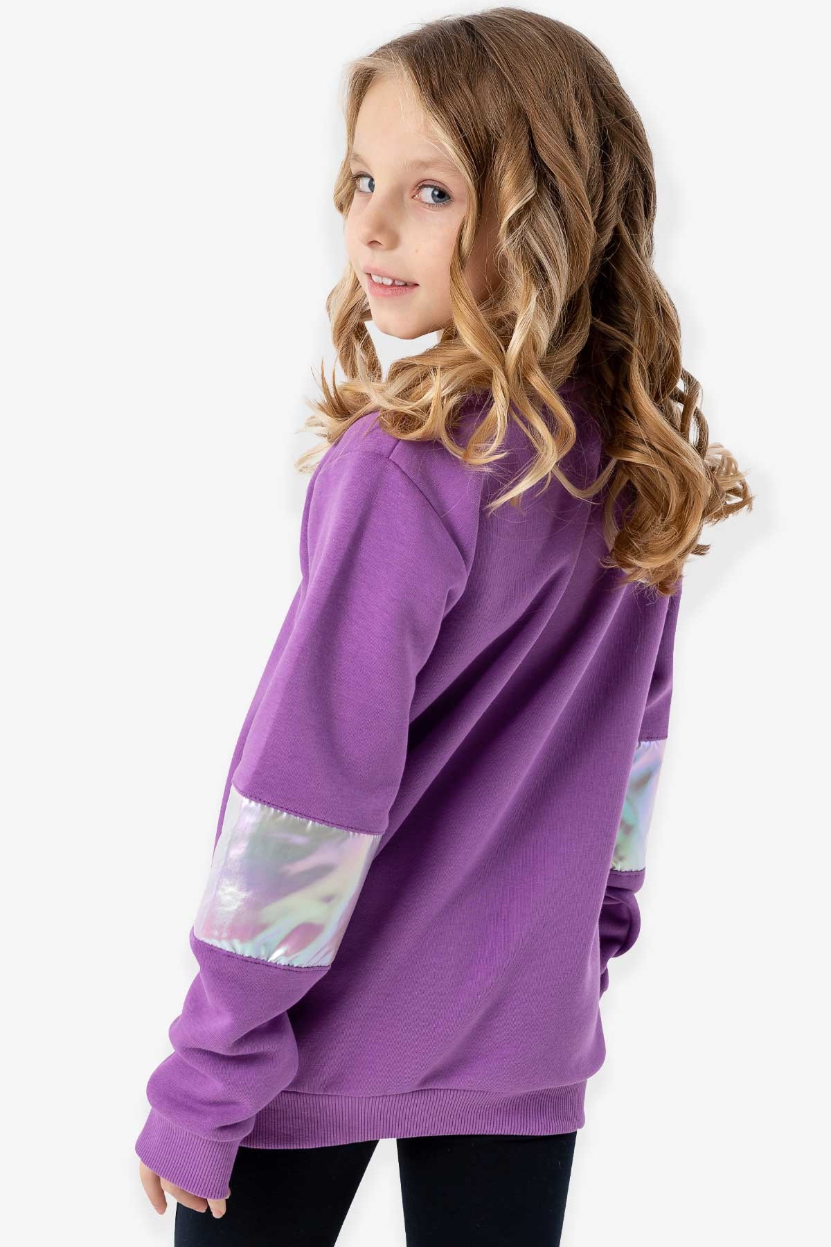Breeze Kız Çocuk Sweatshirt Parlak Yazı Nakışlı Mor (8-14 Yaş)