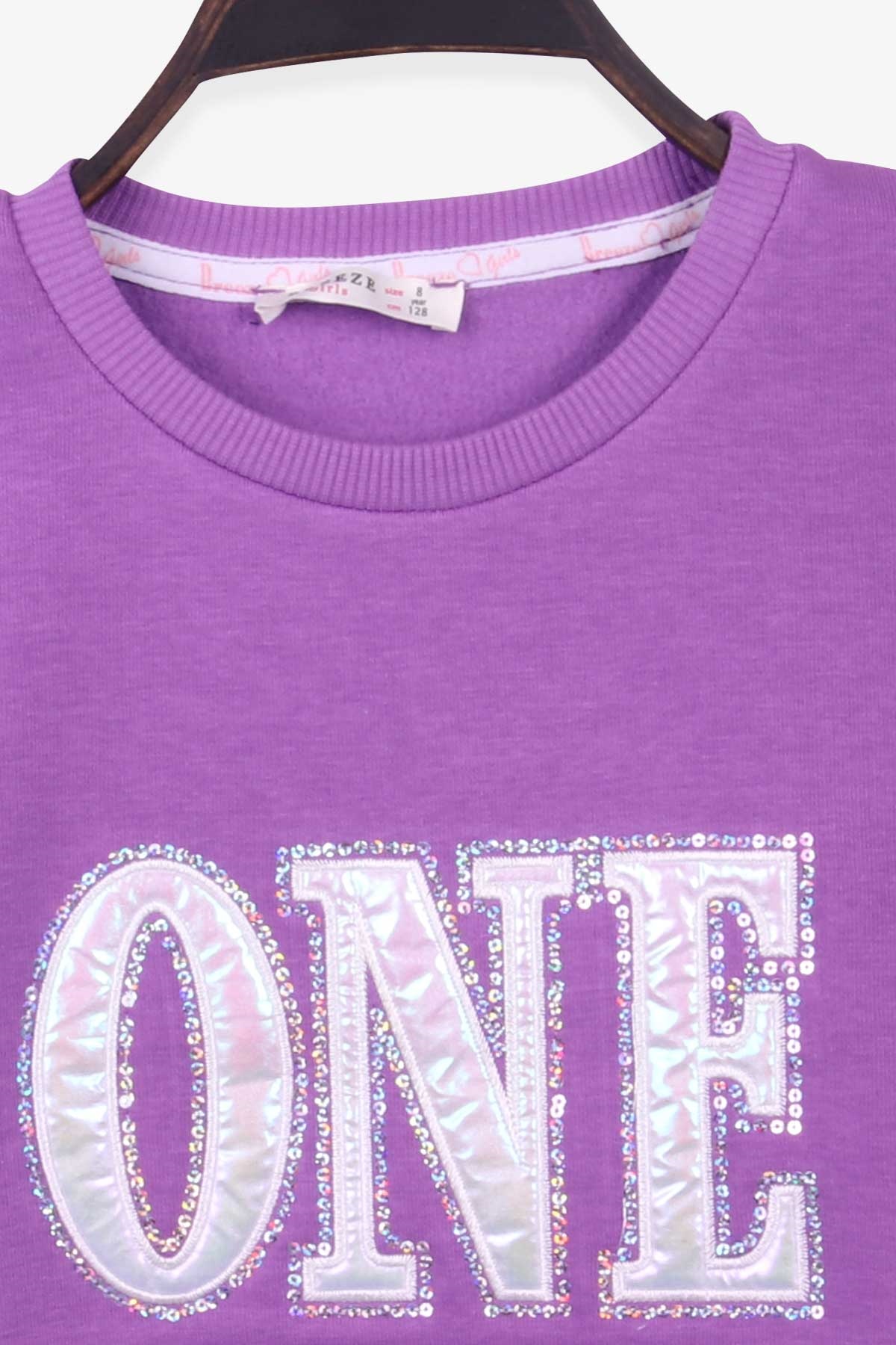 Breeze Kız Çocuk Sweatshirt Parlak Yazı Nakışlı Mor (8-14 Yaş)